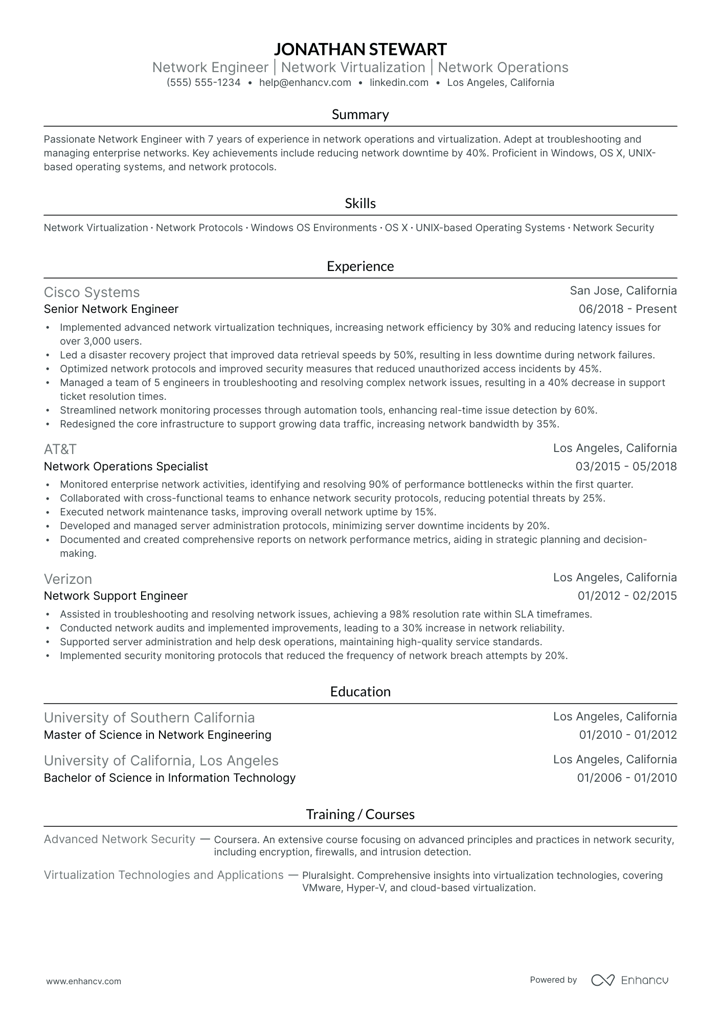 Junior Network Engineer resume example