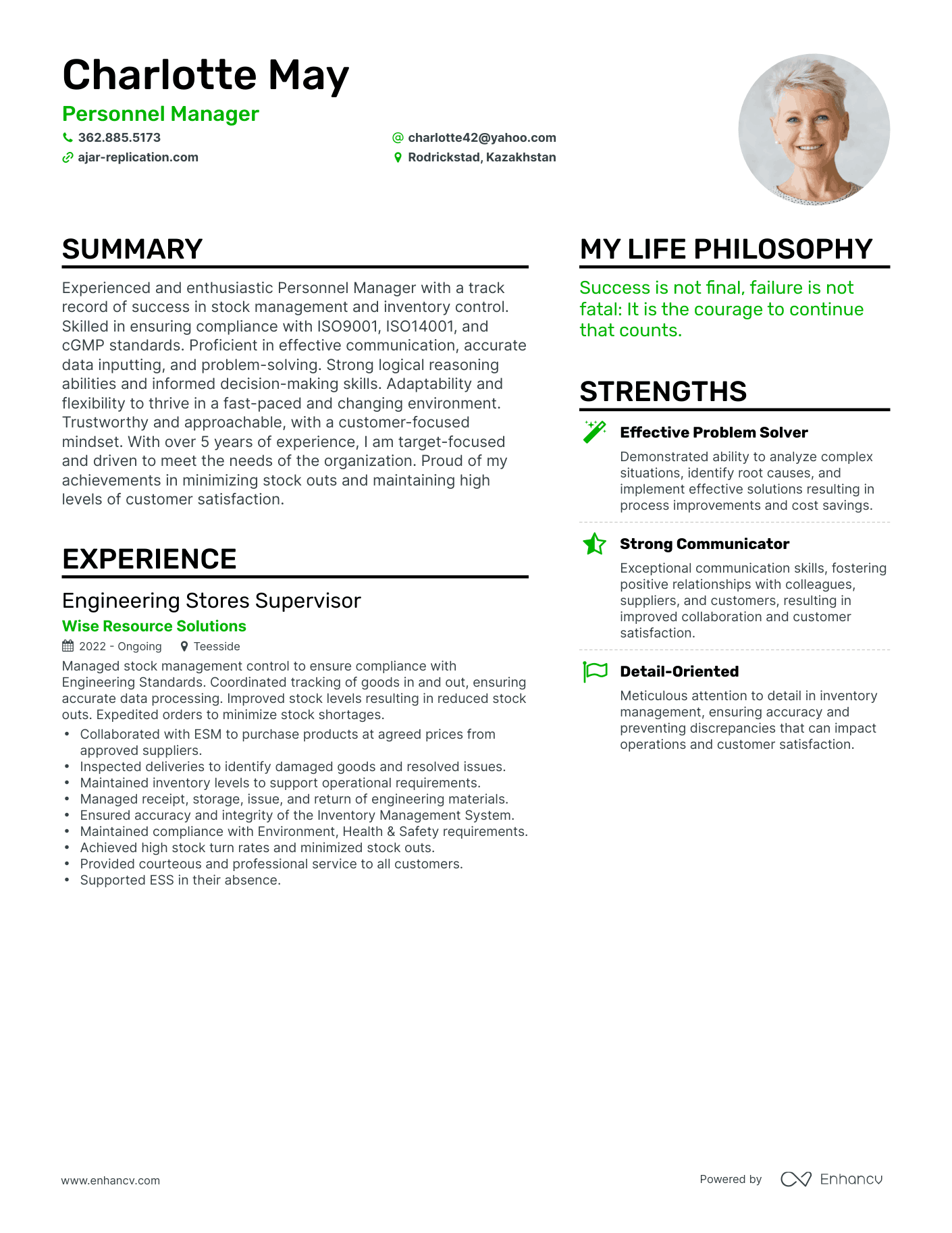 Personnel Manager resume example