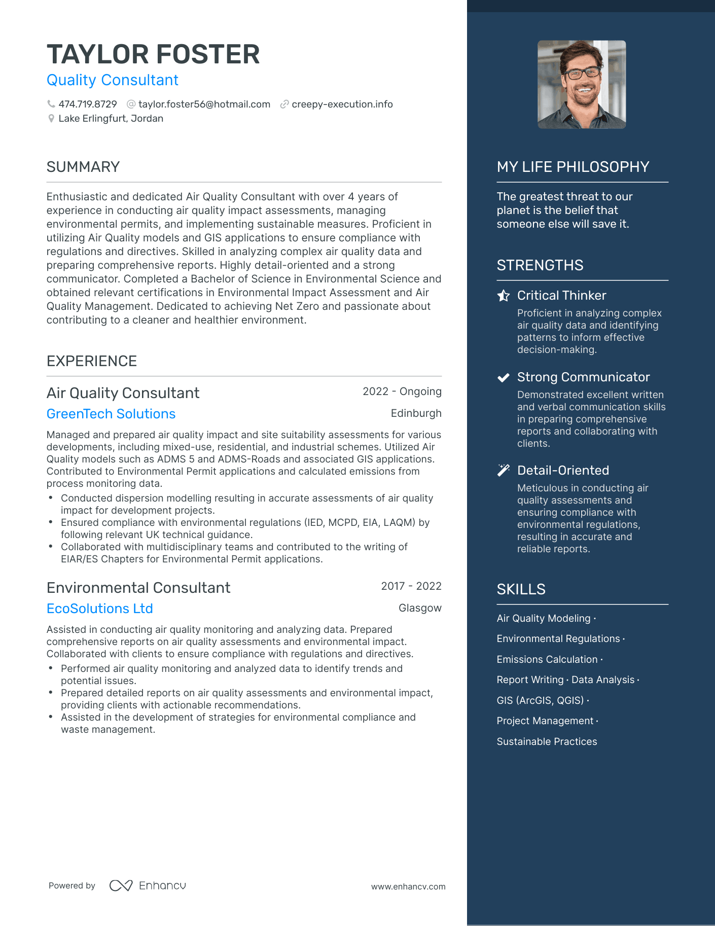 Modern Quality Consultant Resume Example