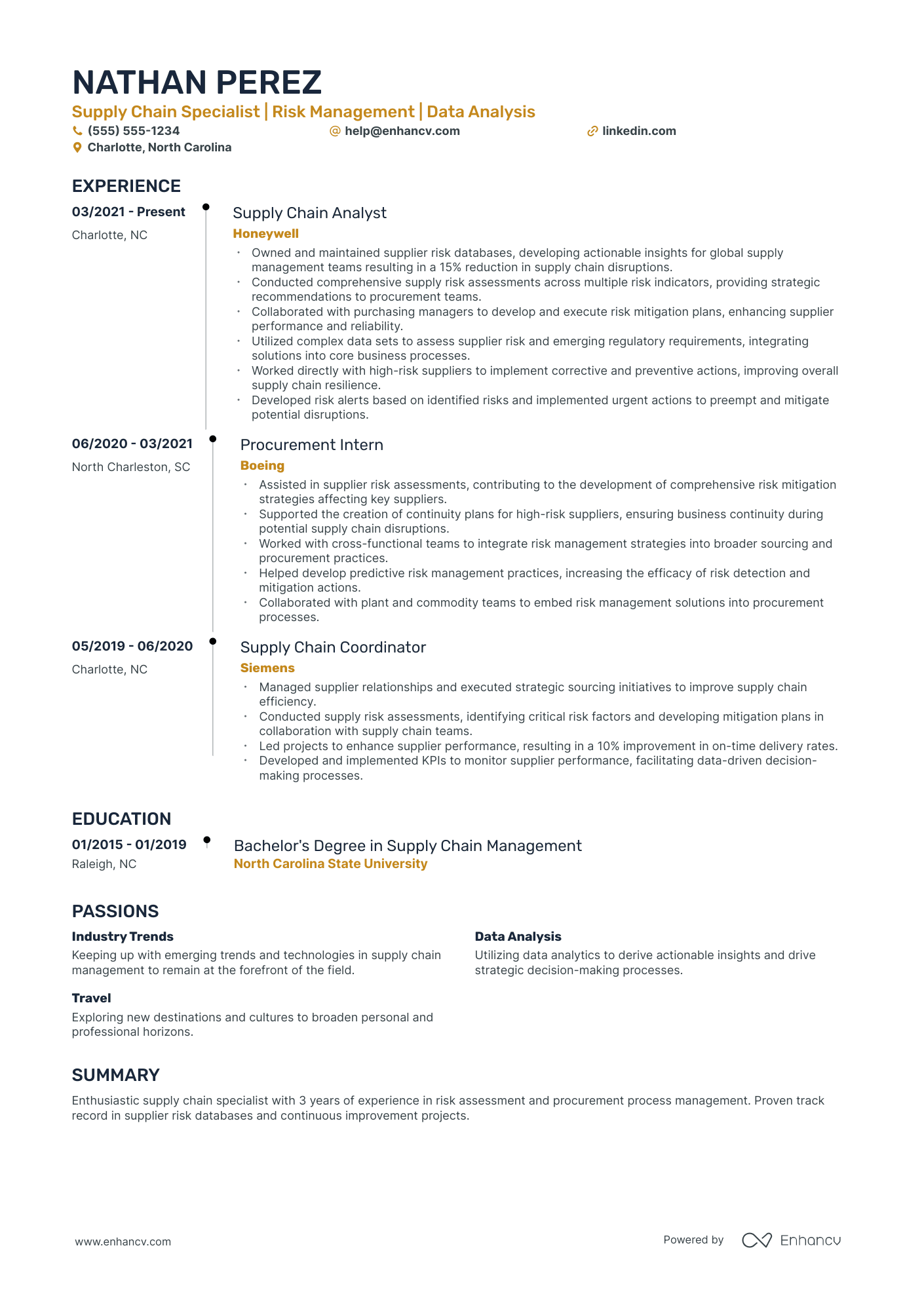 Supply Chain Risk Manager resume example