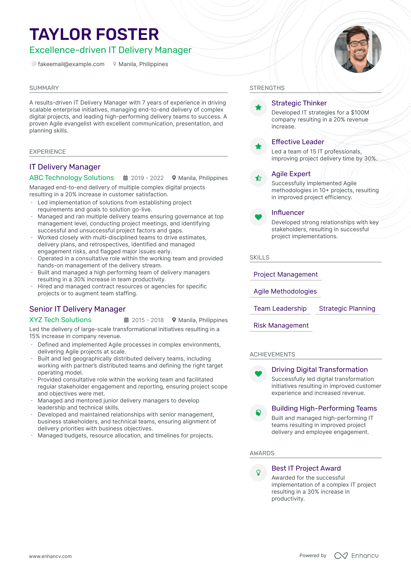IT Delivery Manager resume example