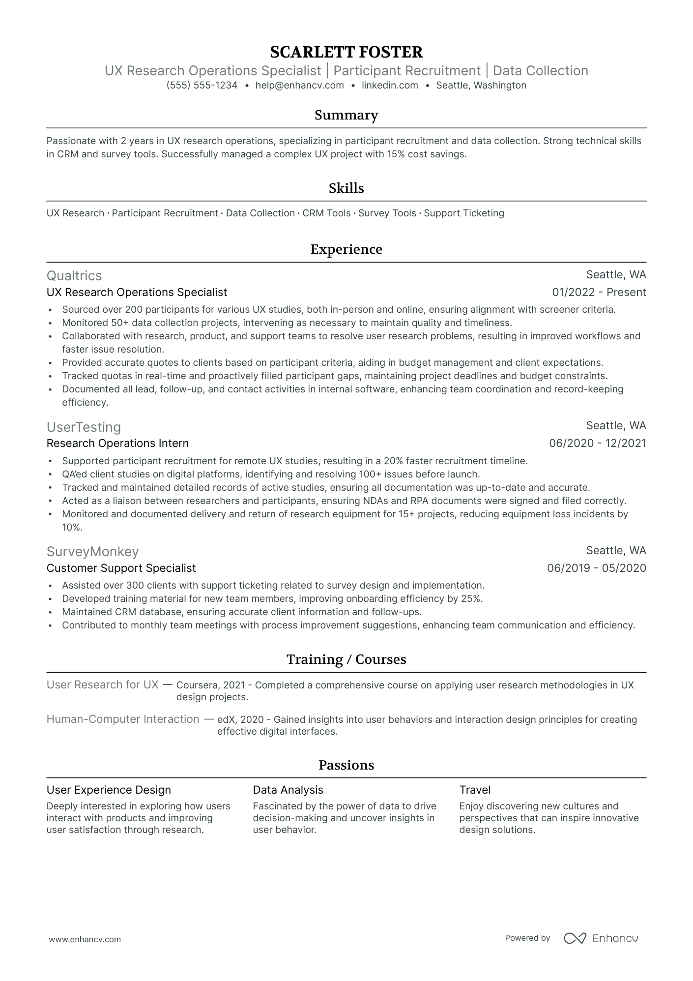 Lead UX Research Specialist resume example