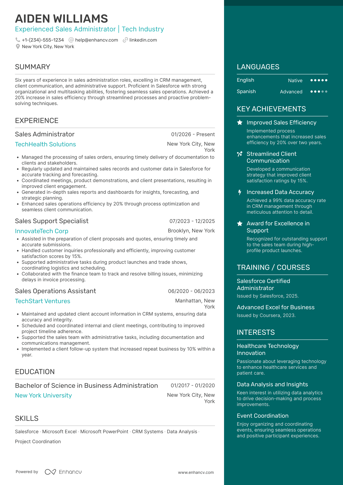 Sales Administrator resume example