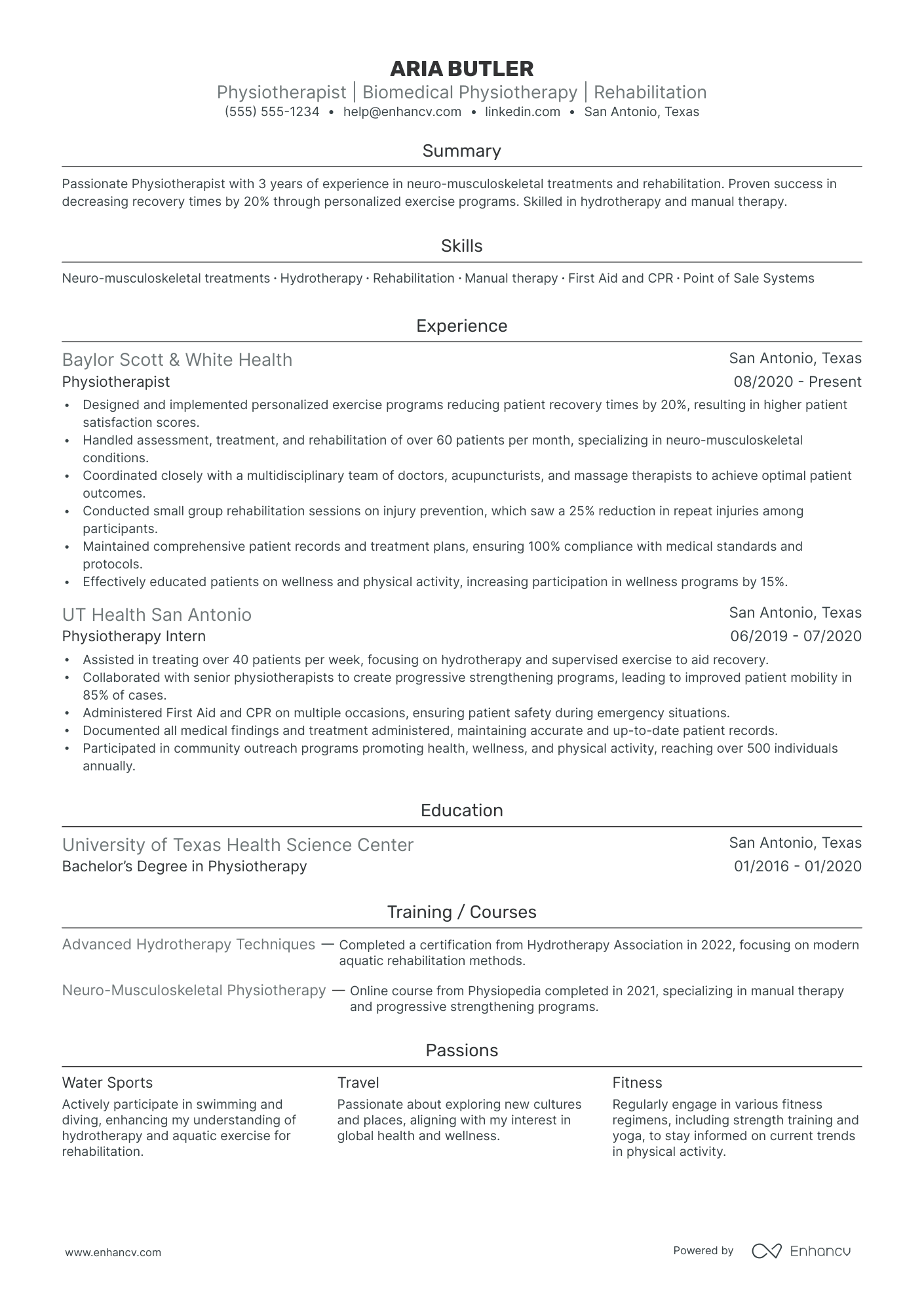 Physiotherapist resume example