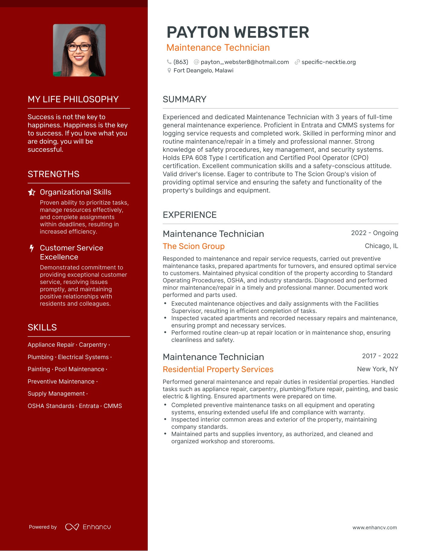 Maintenance Technician resume example