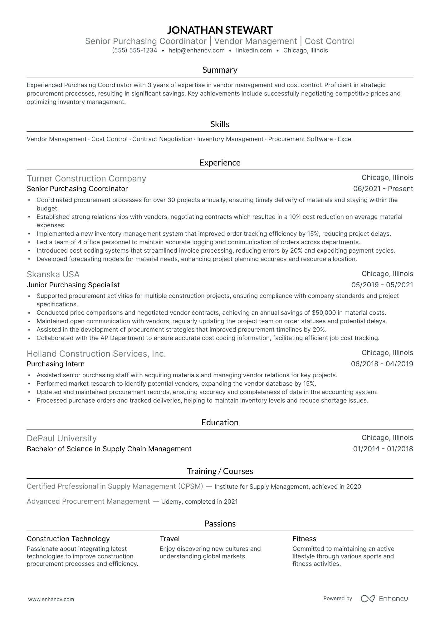 Purchasing Manager resume example