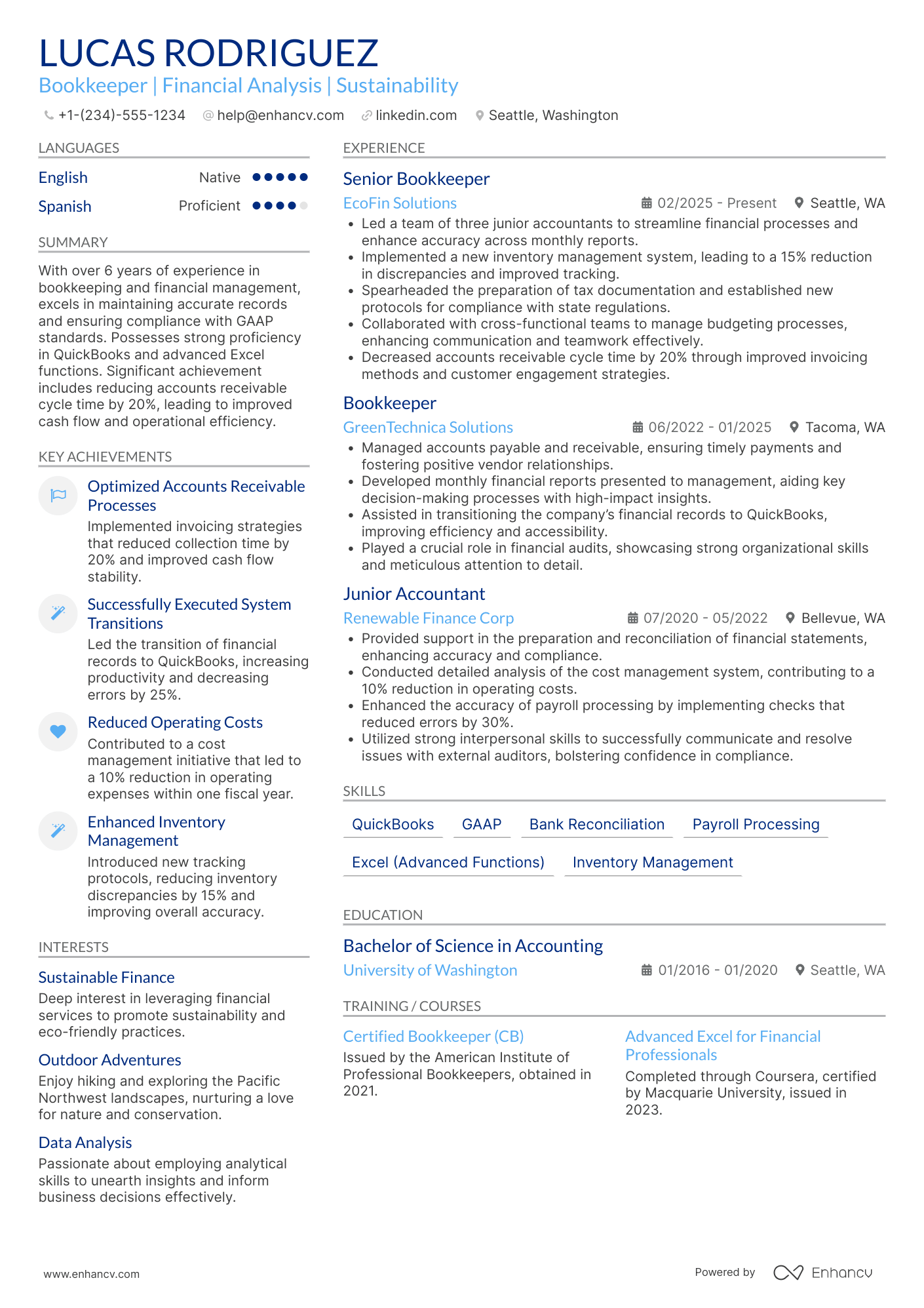 Bookkeeper resume example