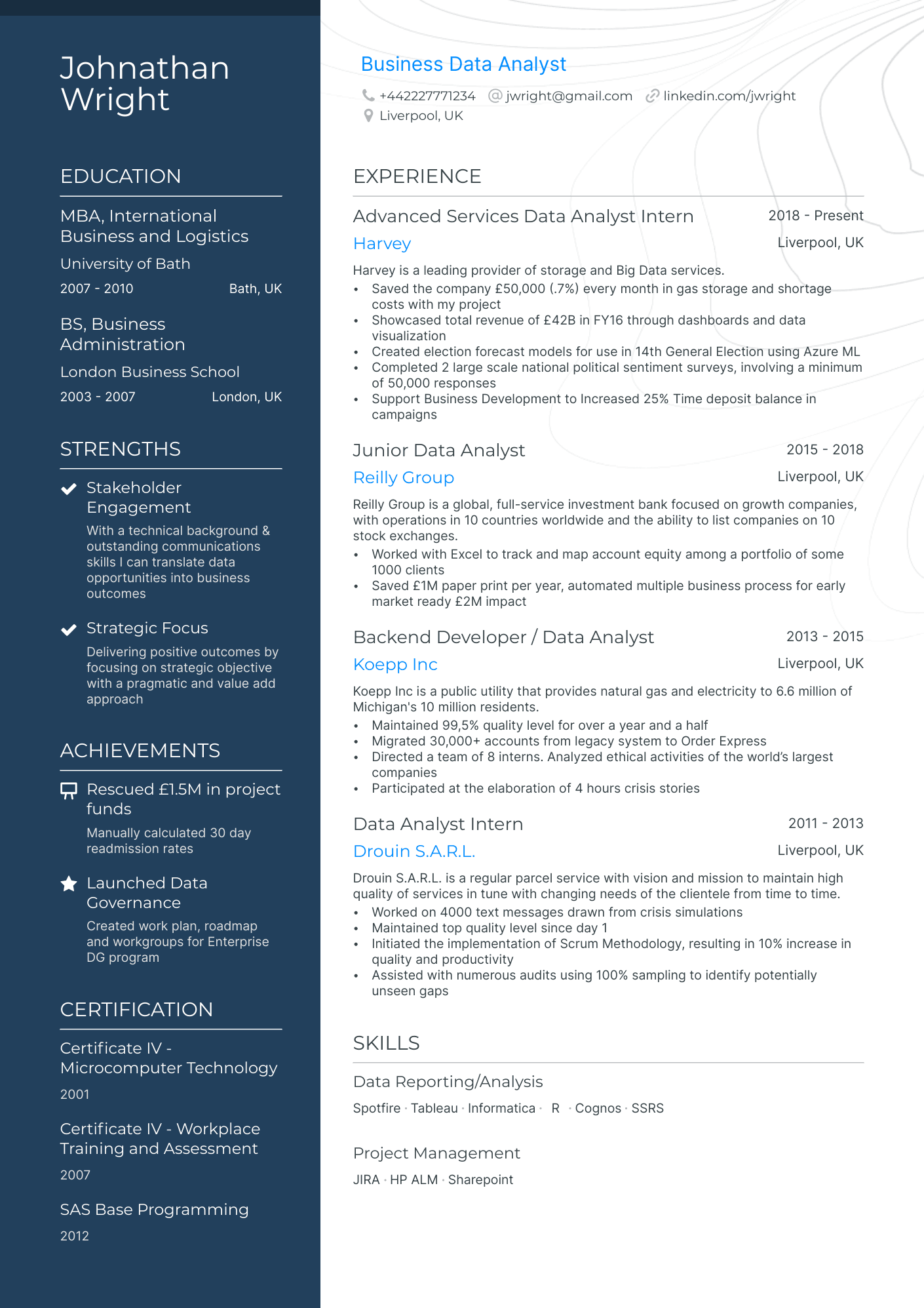 Business Data Analyst CV example