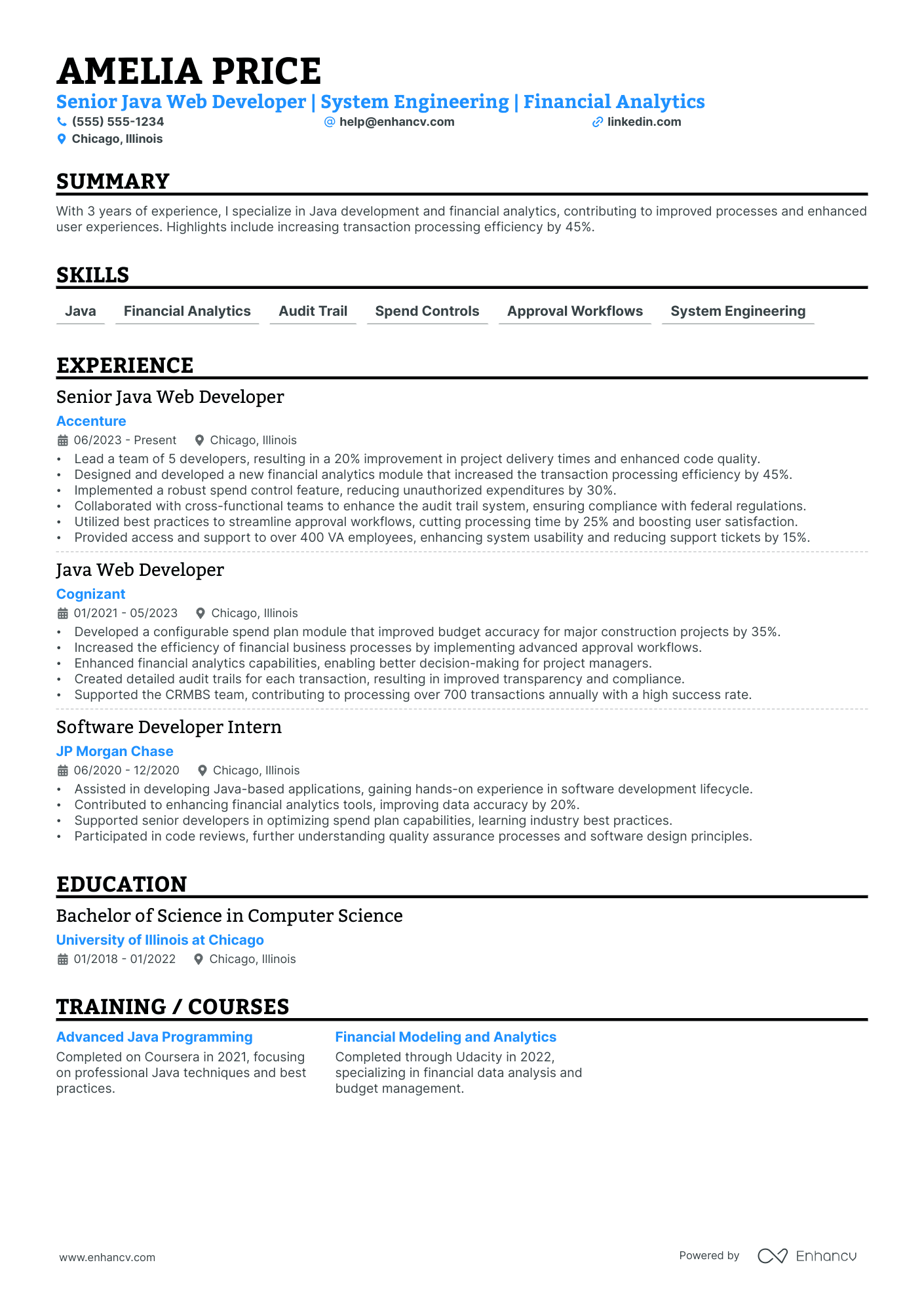 Java UI Developer resume example