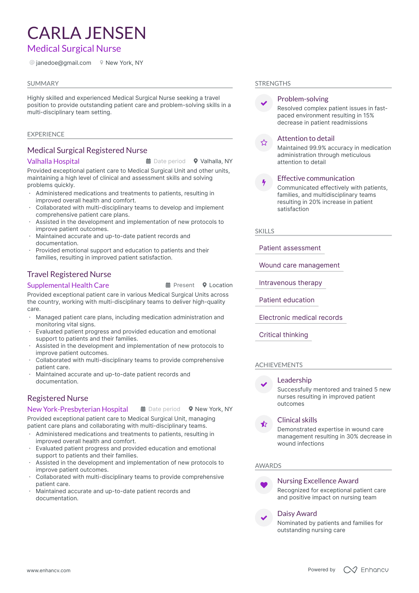 Medical Surgical Nurse resume example