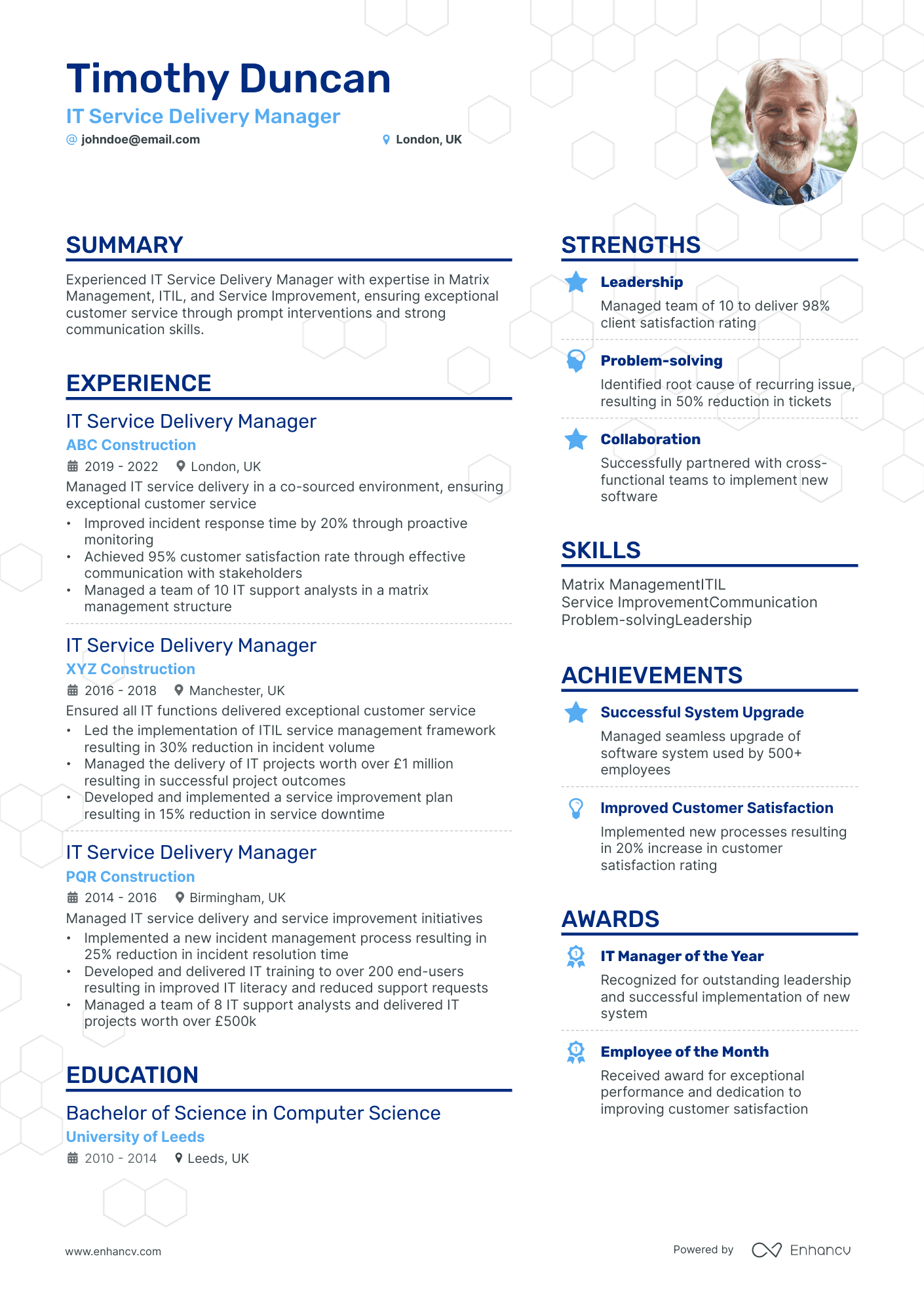 it service delivery manager resume example