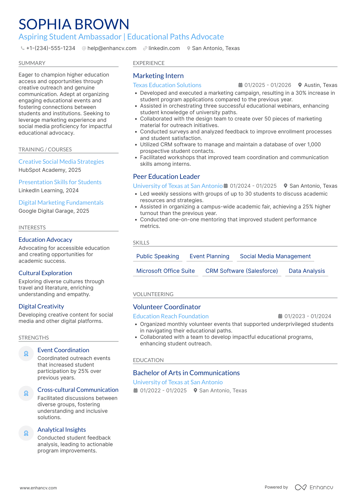 Student Ambassador resume example