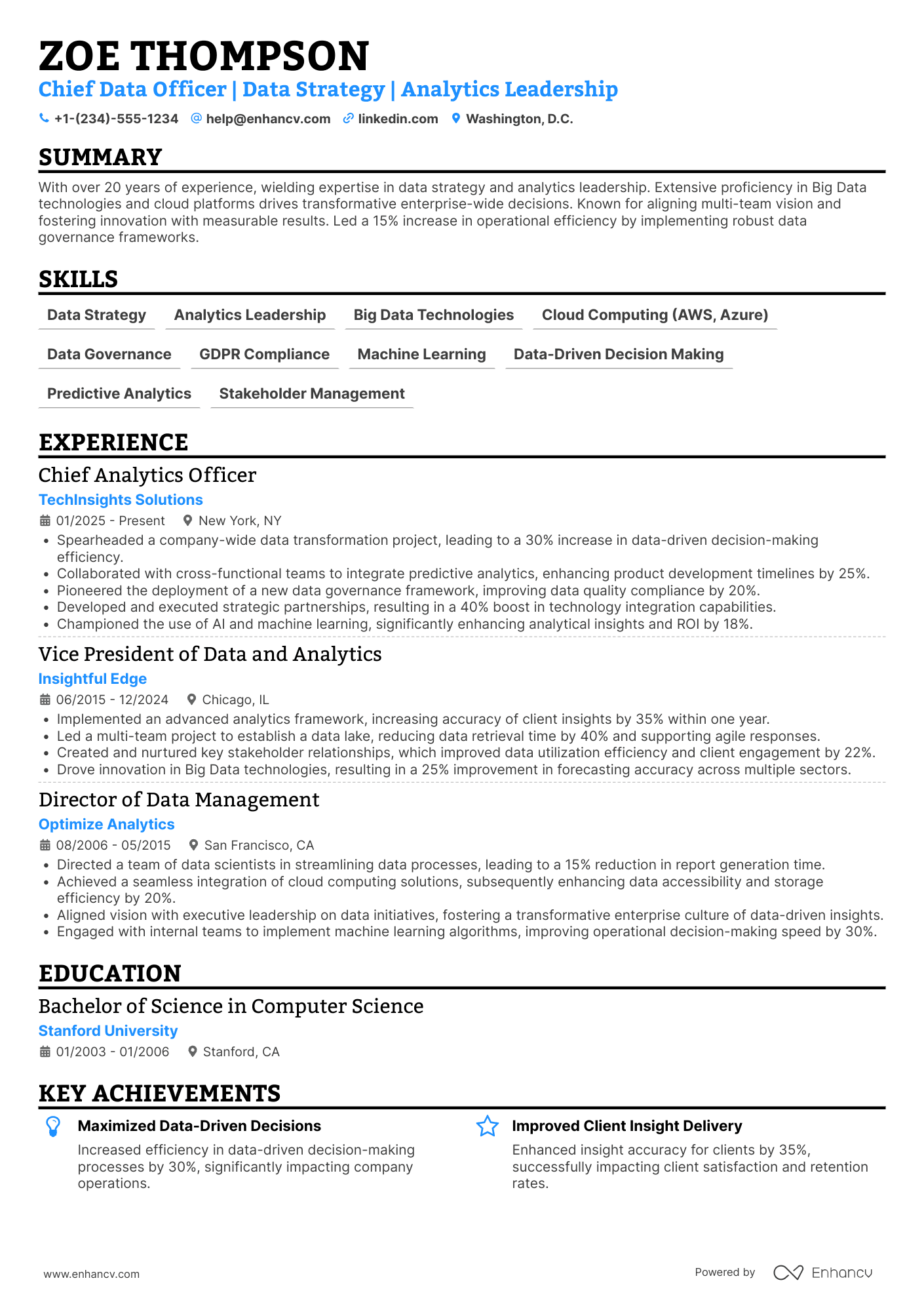Chief Data Officer resume example
