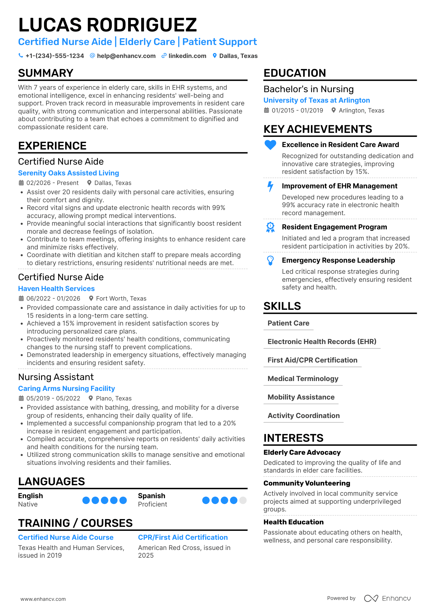 Certified Nurse Aide resume example