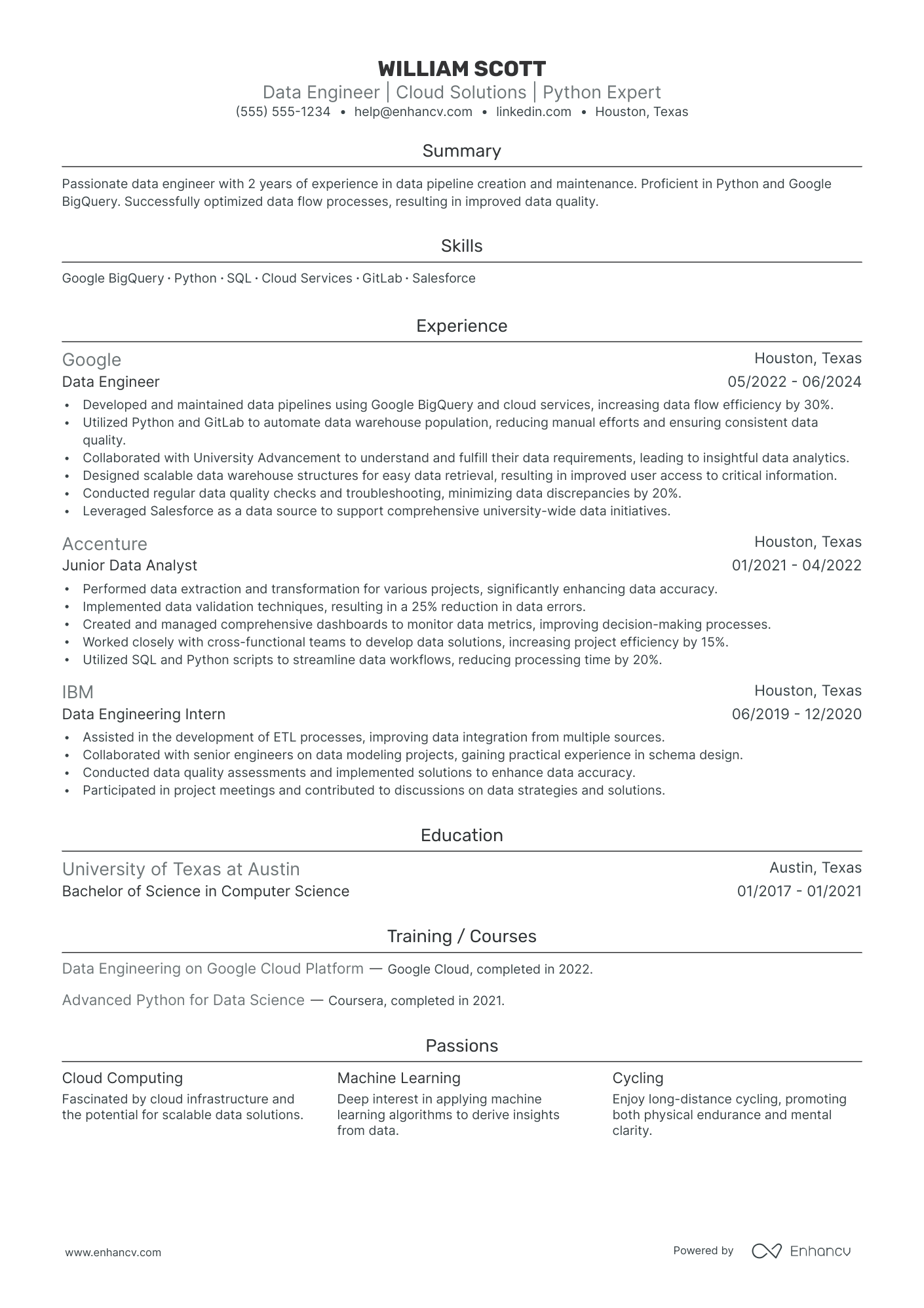 Data Engineer resume example