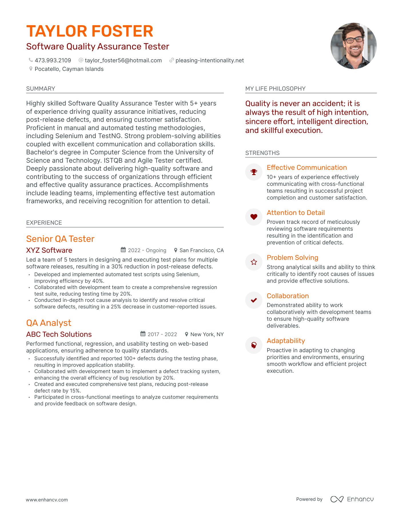 Software Quality Assurance Tester resume example