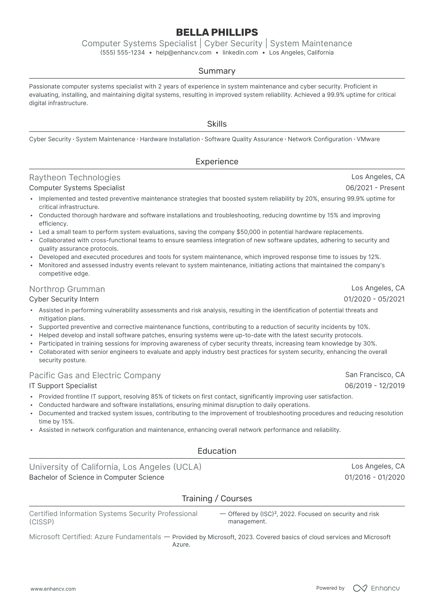 Systems Support Analyst resume example