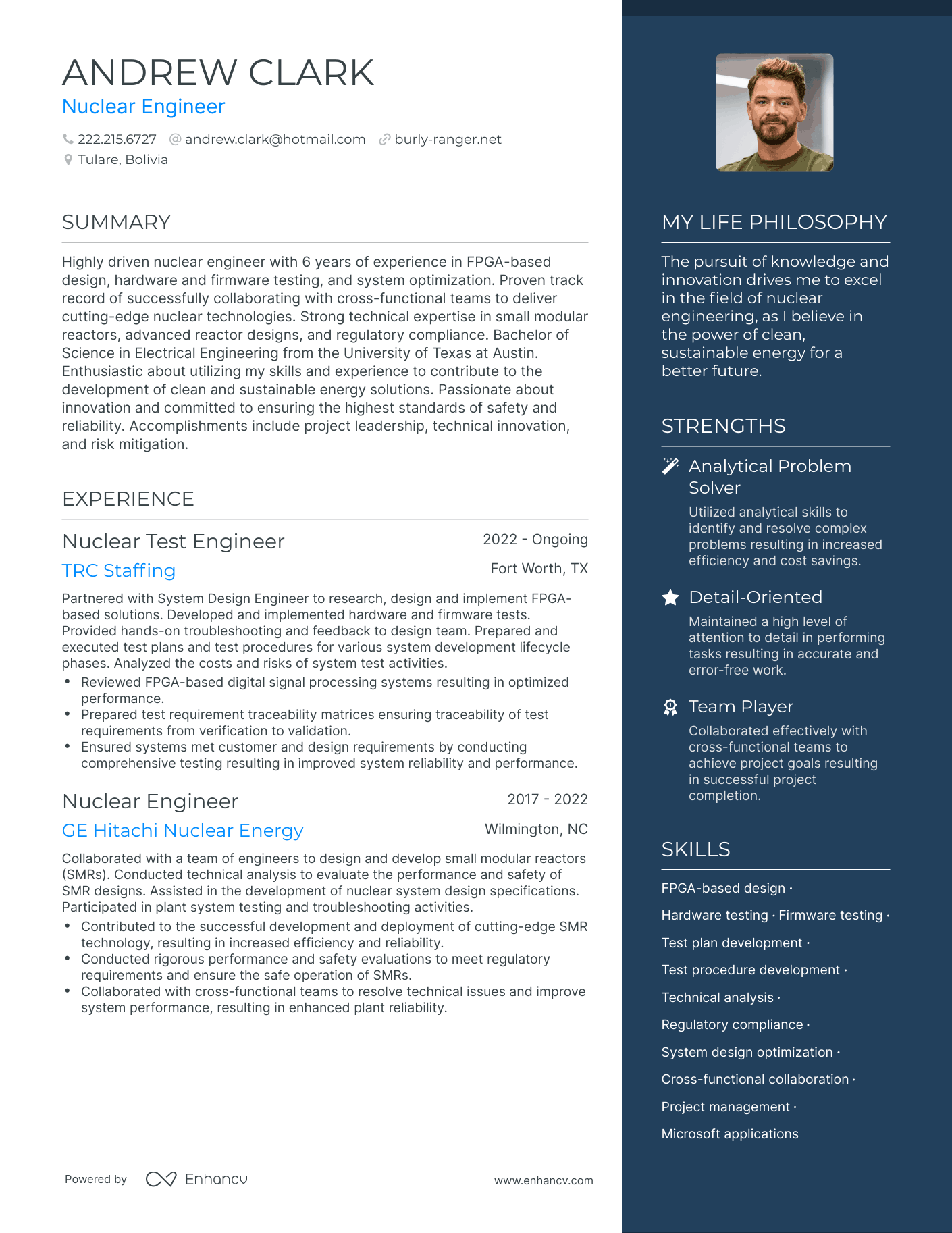Nuclear Engineer resume example