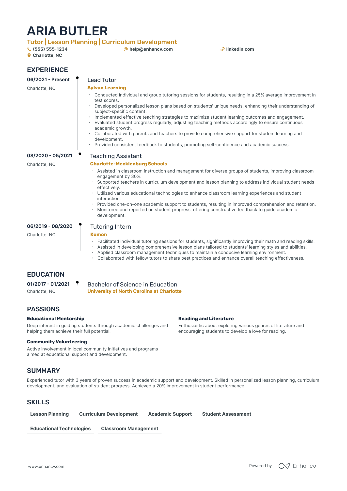 Art Tutor resume example