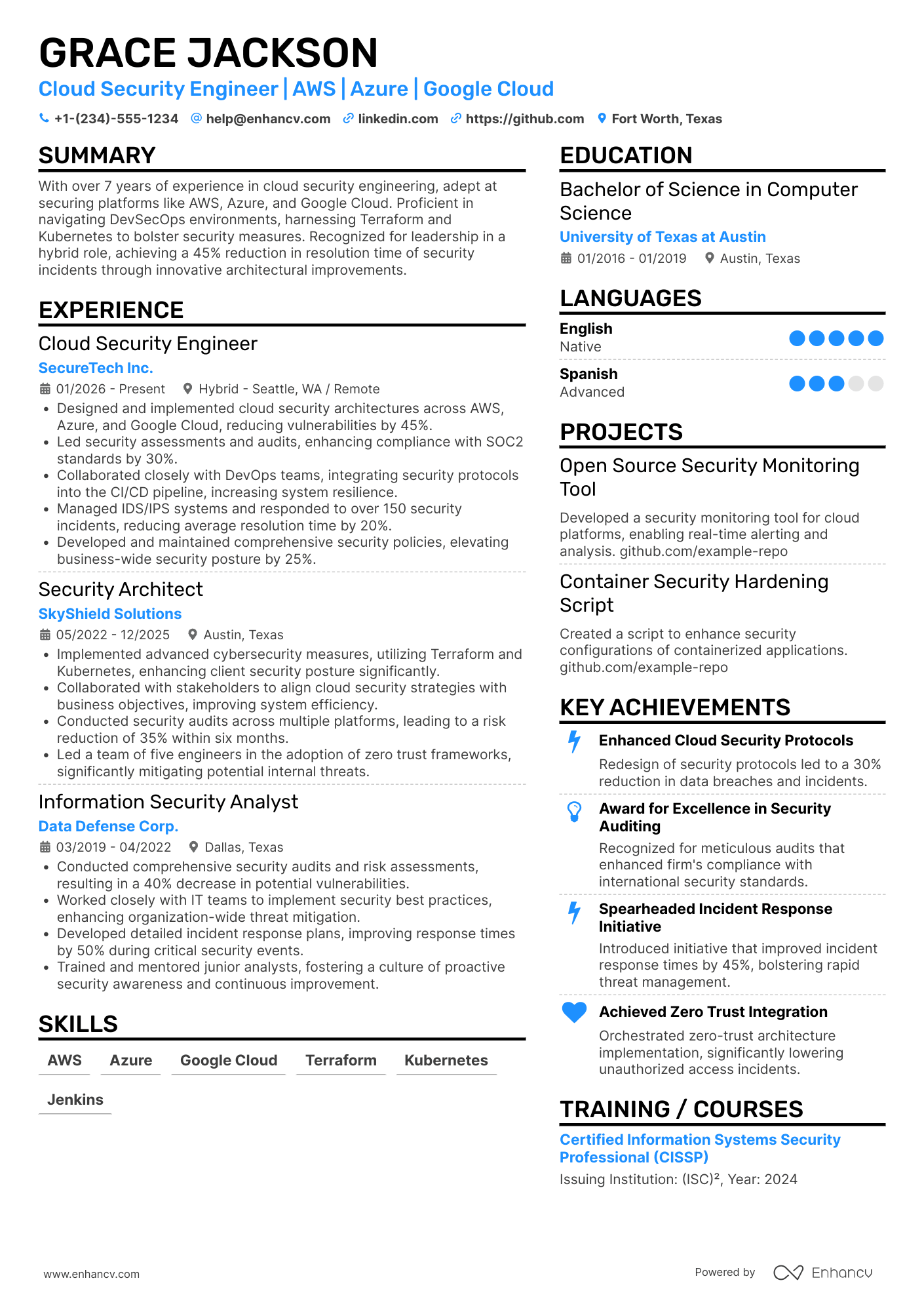 Cloud Security Engineer resume example