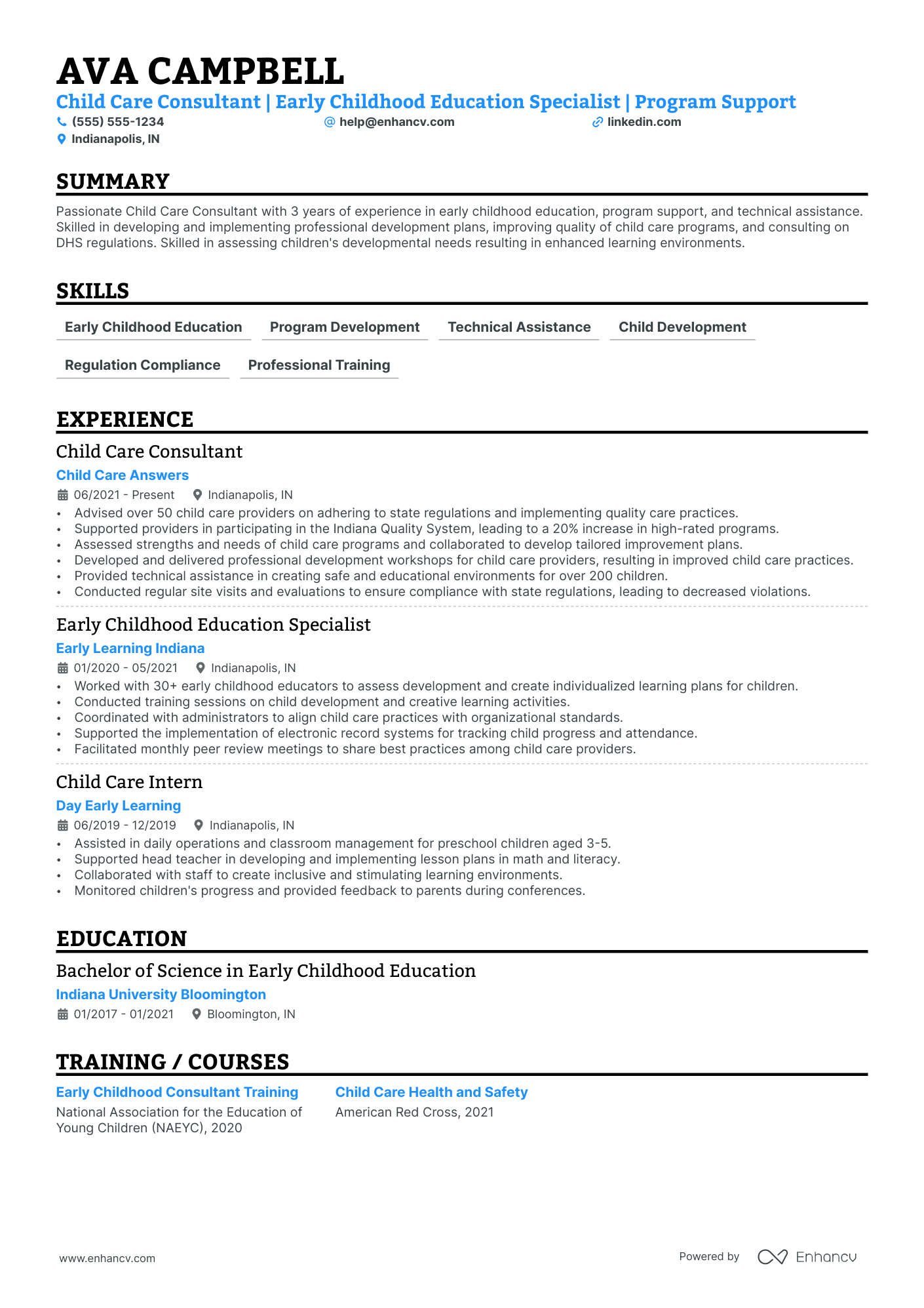 Childcare Consultant resume example