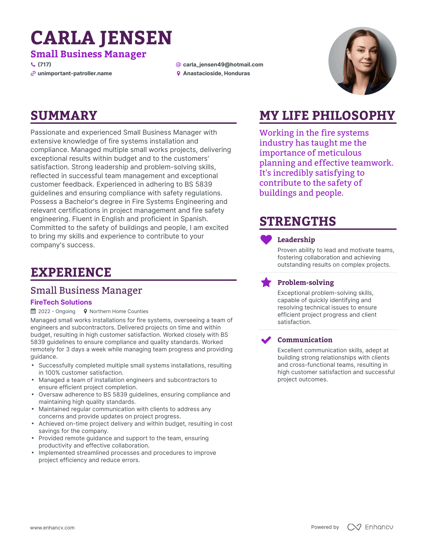 Modern Small Business Manager Resume Example