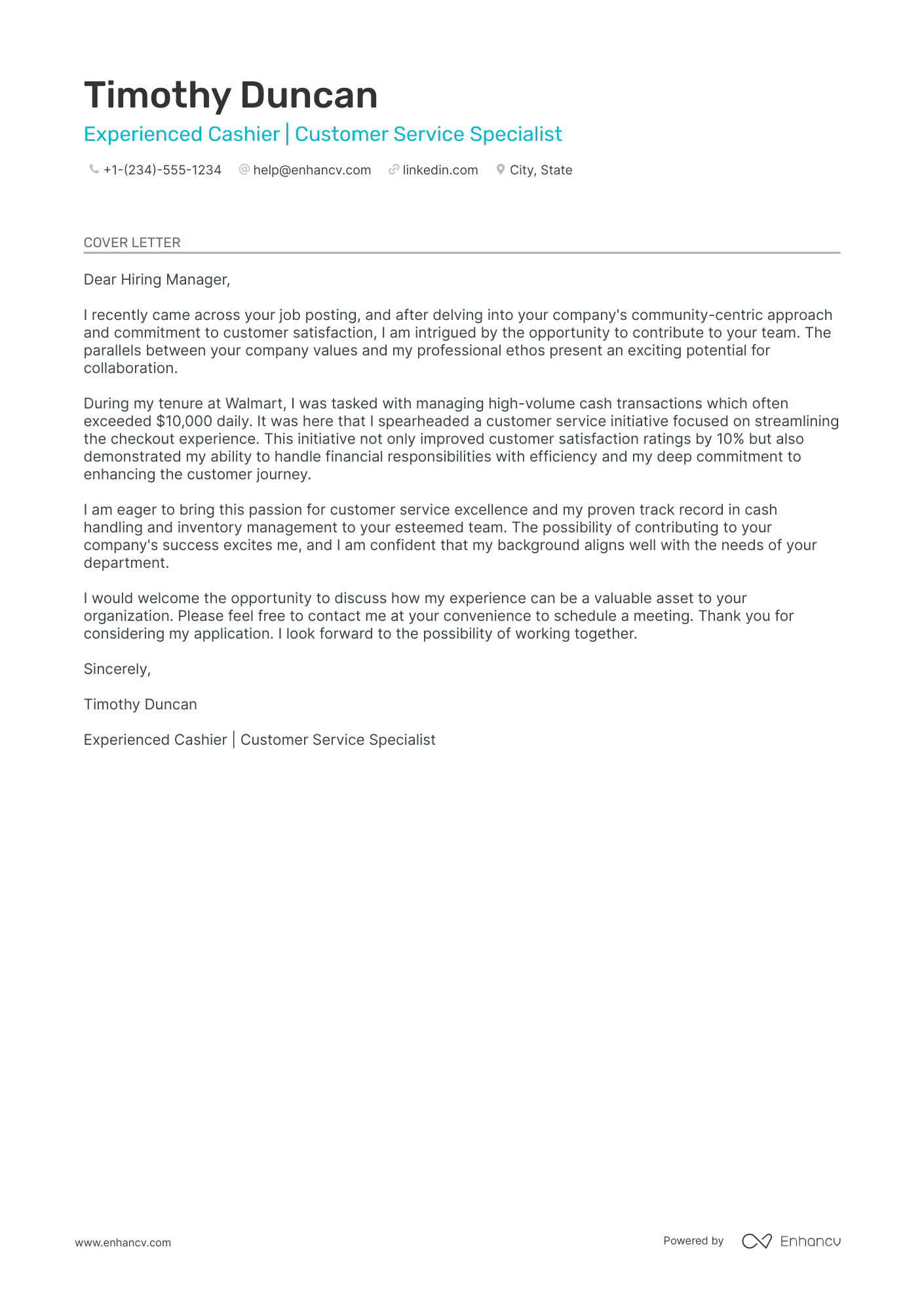 Grocery Store Cashier cover letter