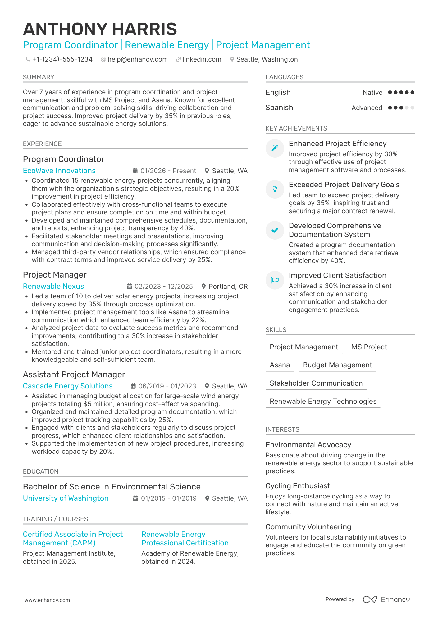 Program Coordinator resume example