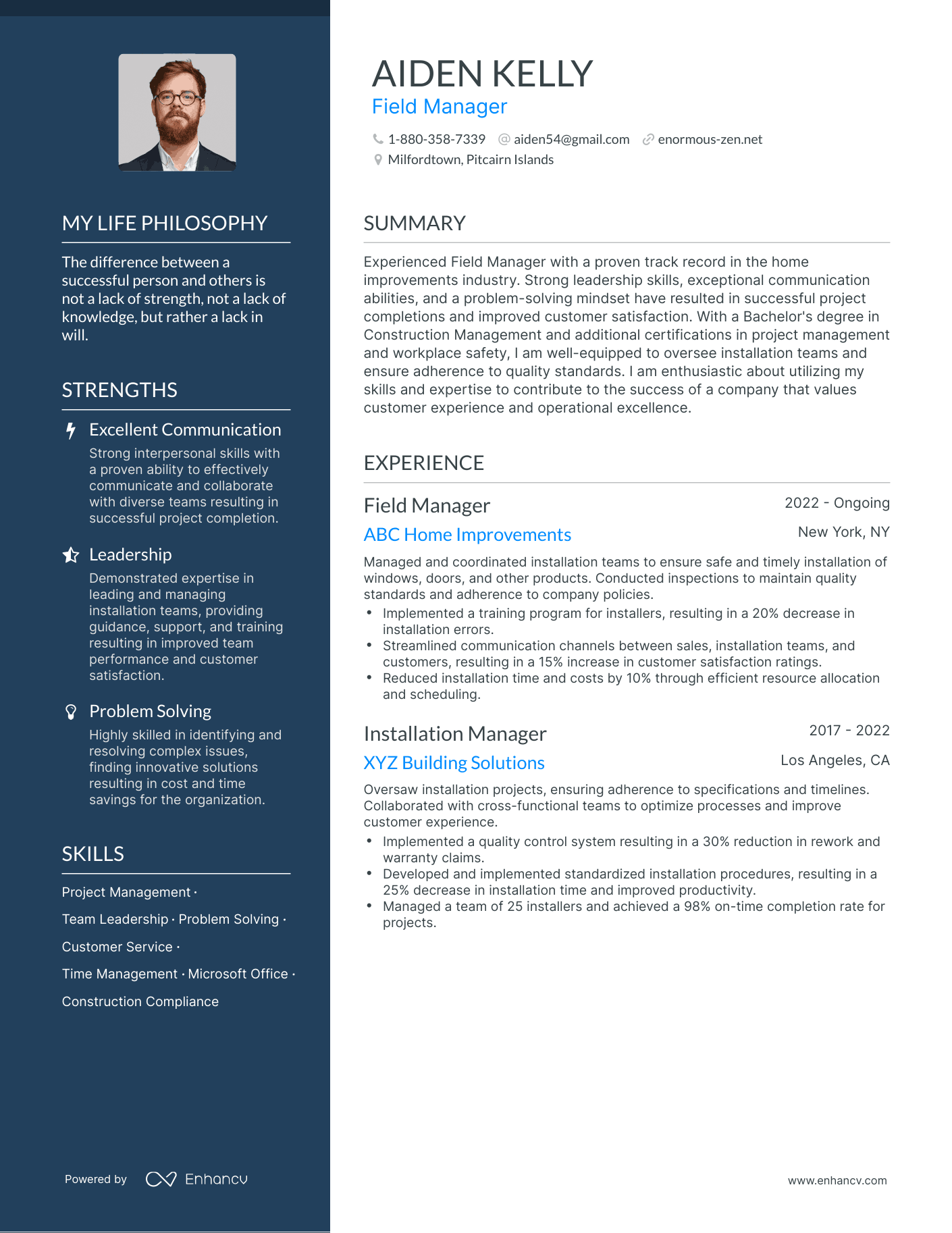 Creative Field Manager Resume Example