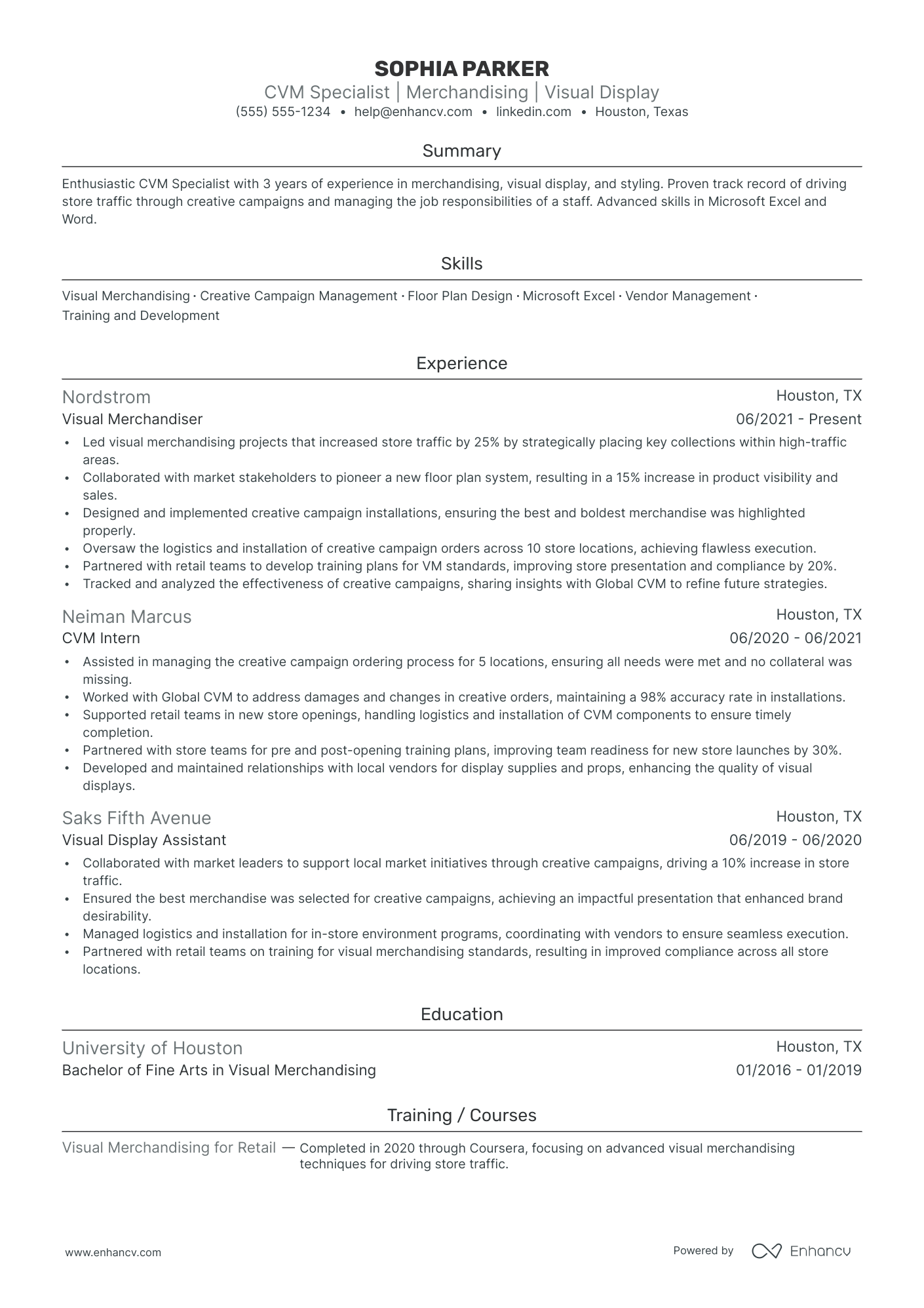 Luxury Retail Merchandising Specialist resume example