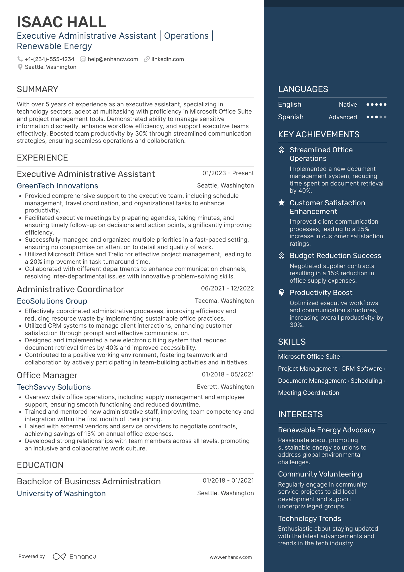 Executive Administrative Assistant resume example
