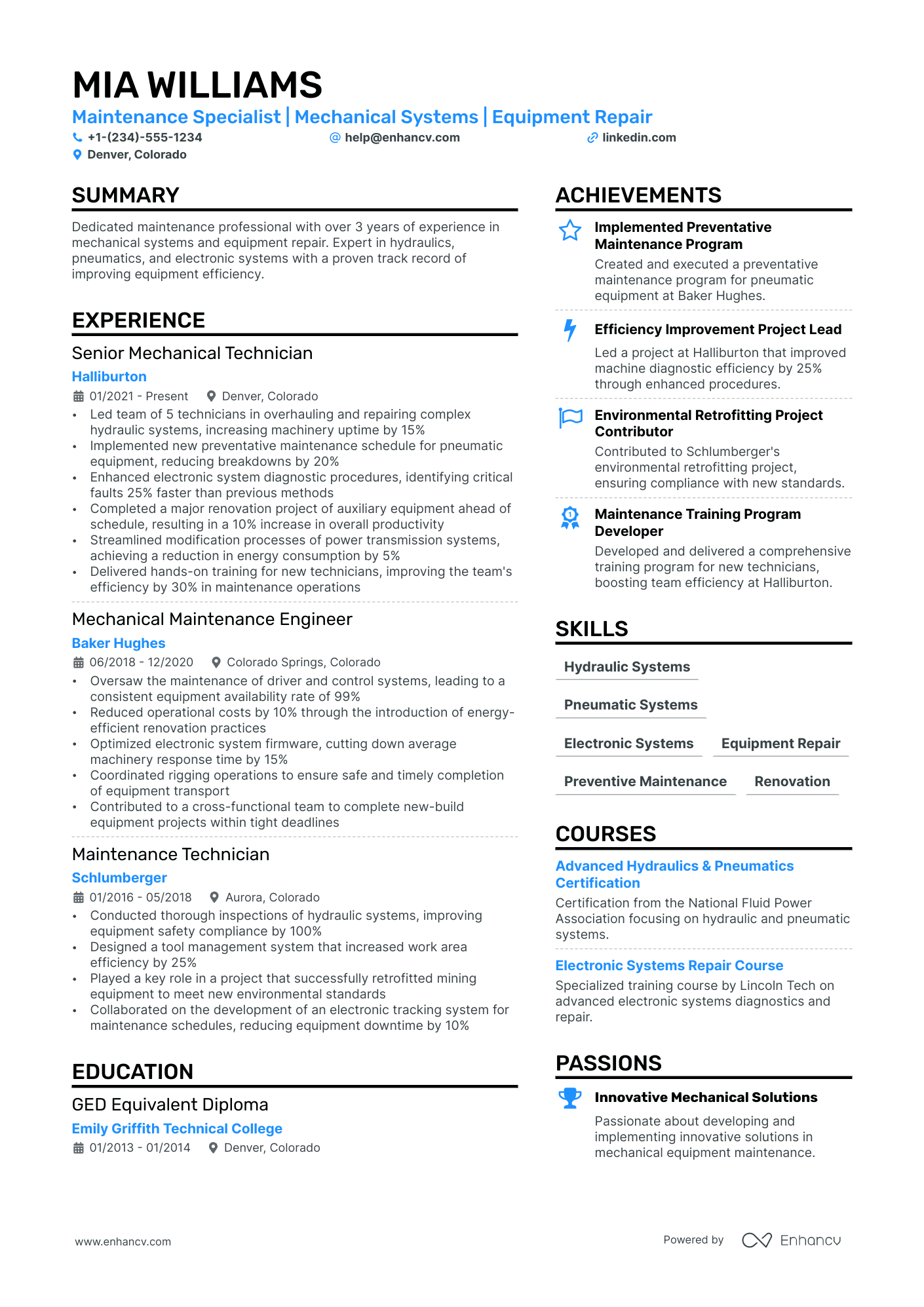 Mechanic resume example