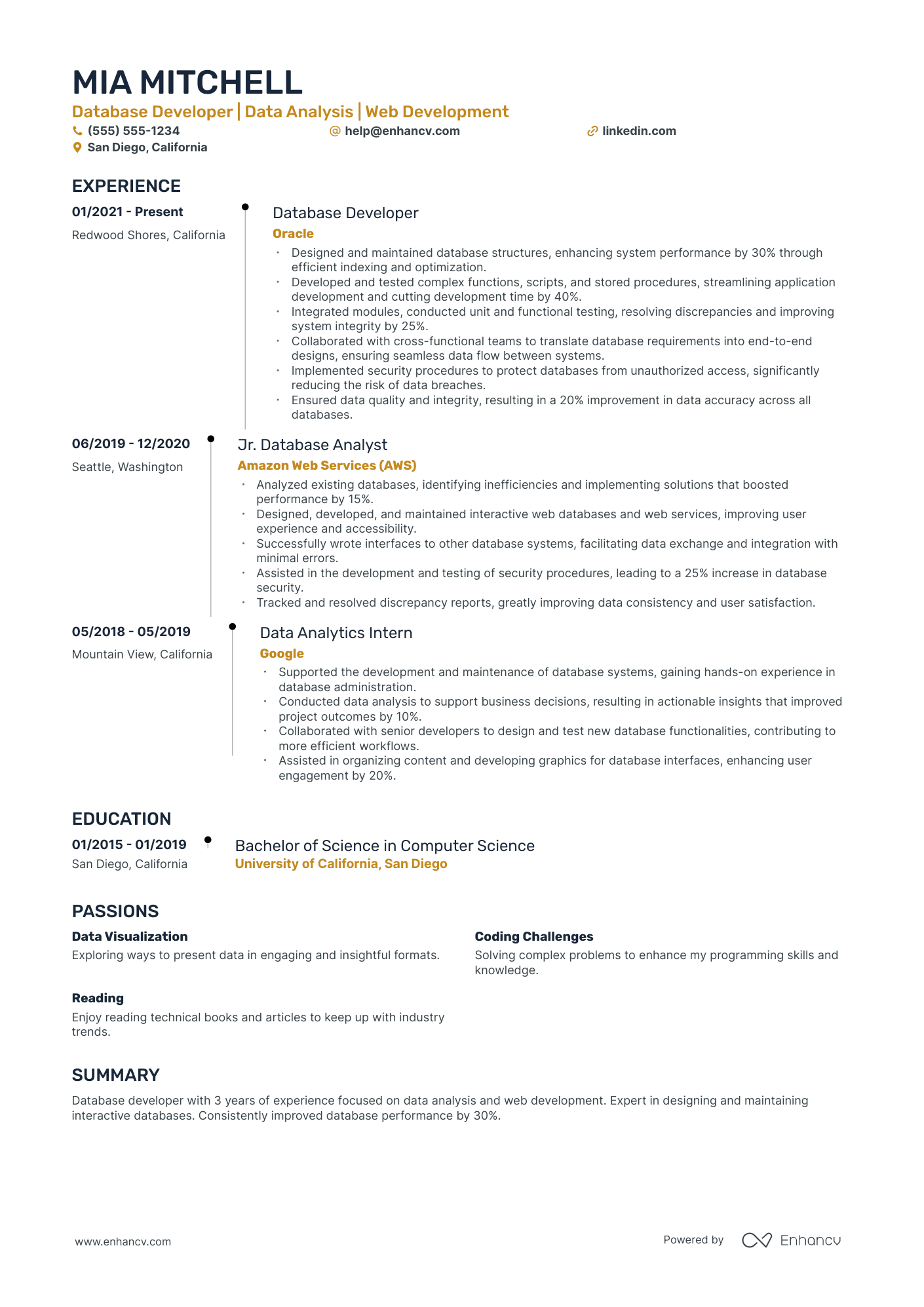 Full Stack Database Developer resume example