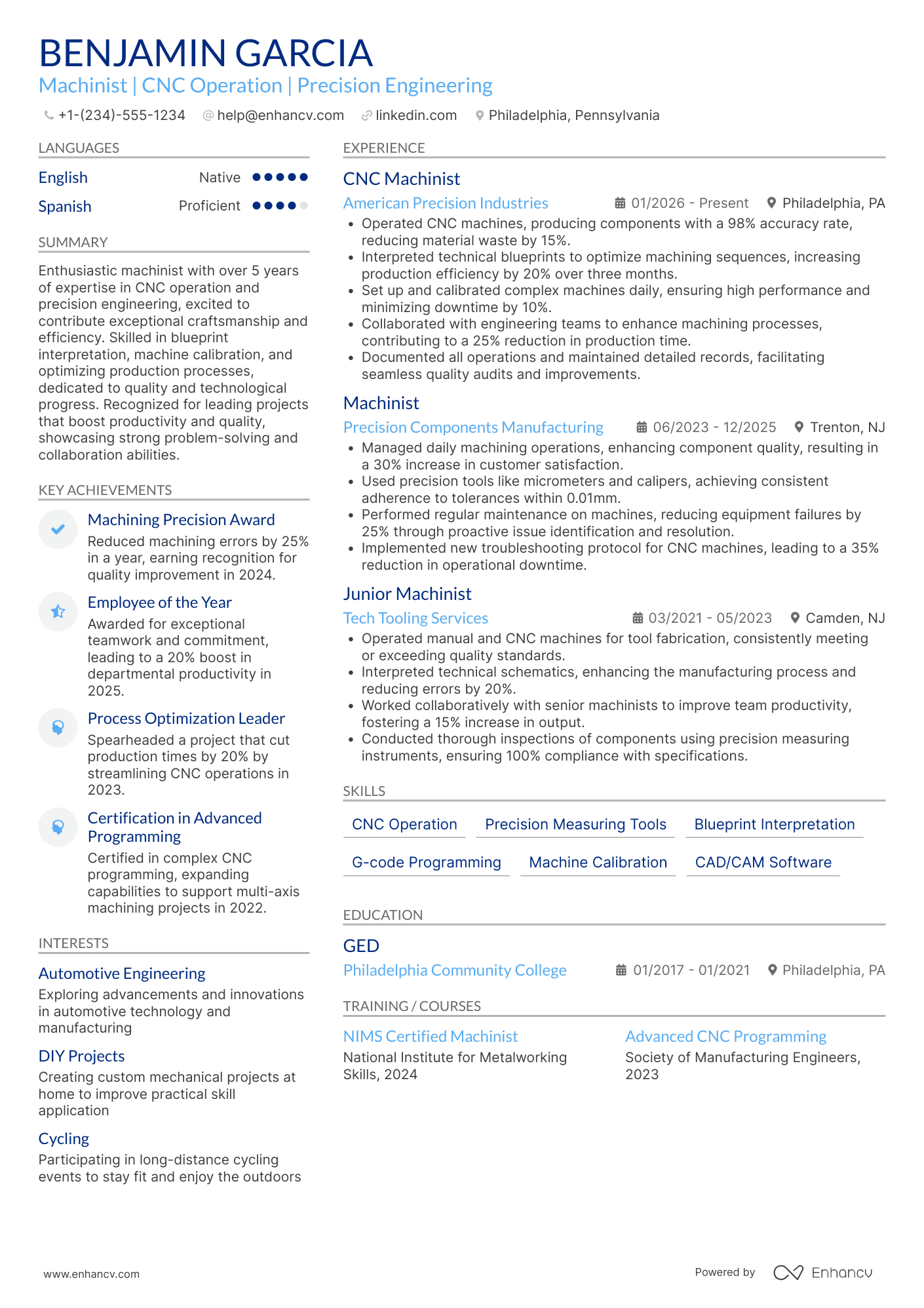 Machinist resume example