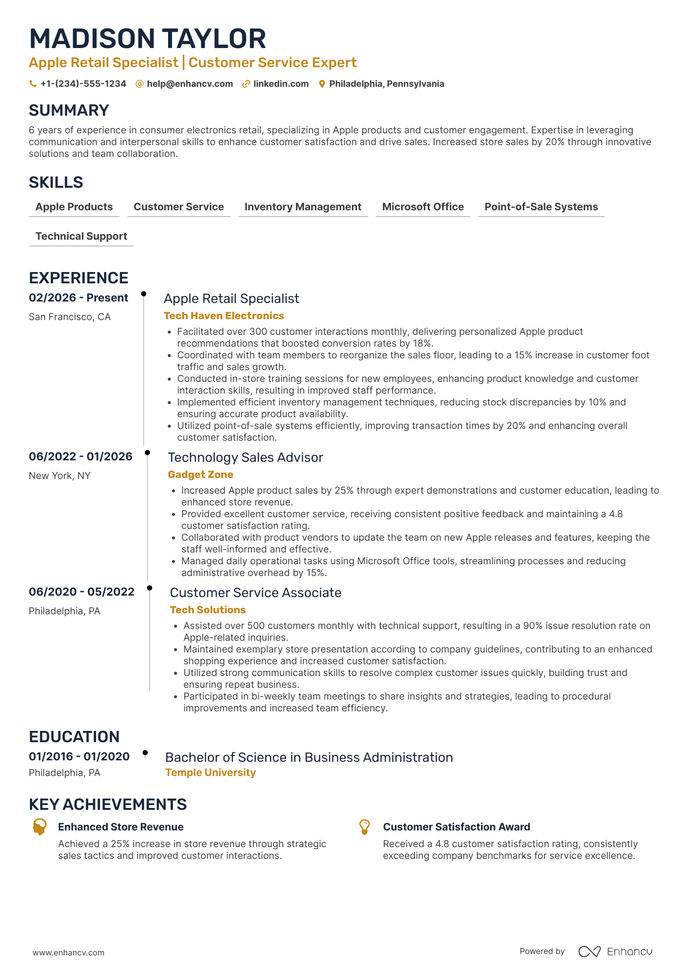 Apple Retail resume example