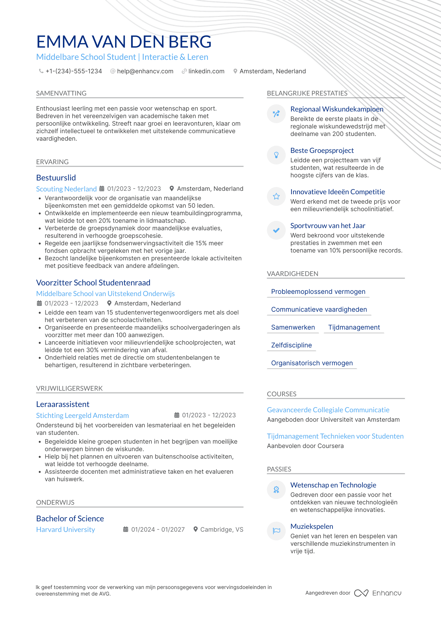 Middelbare School Student CV