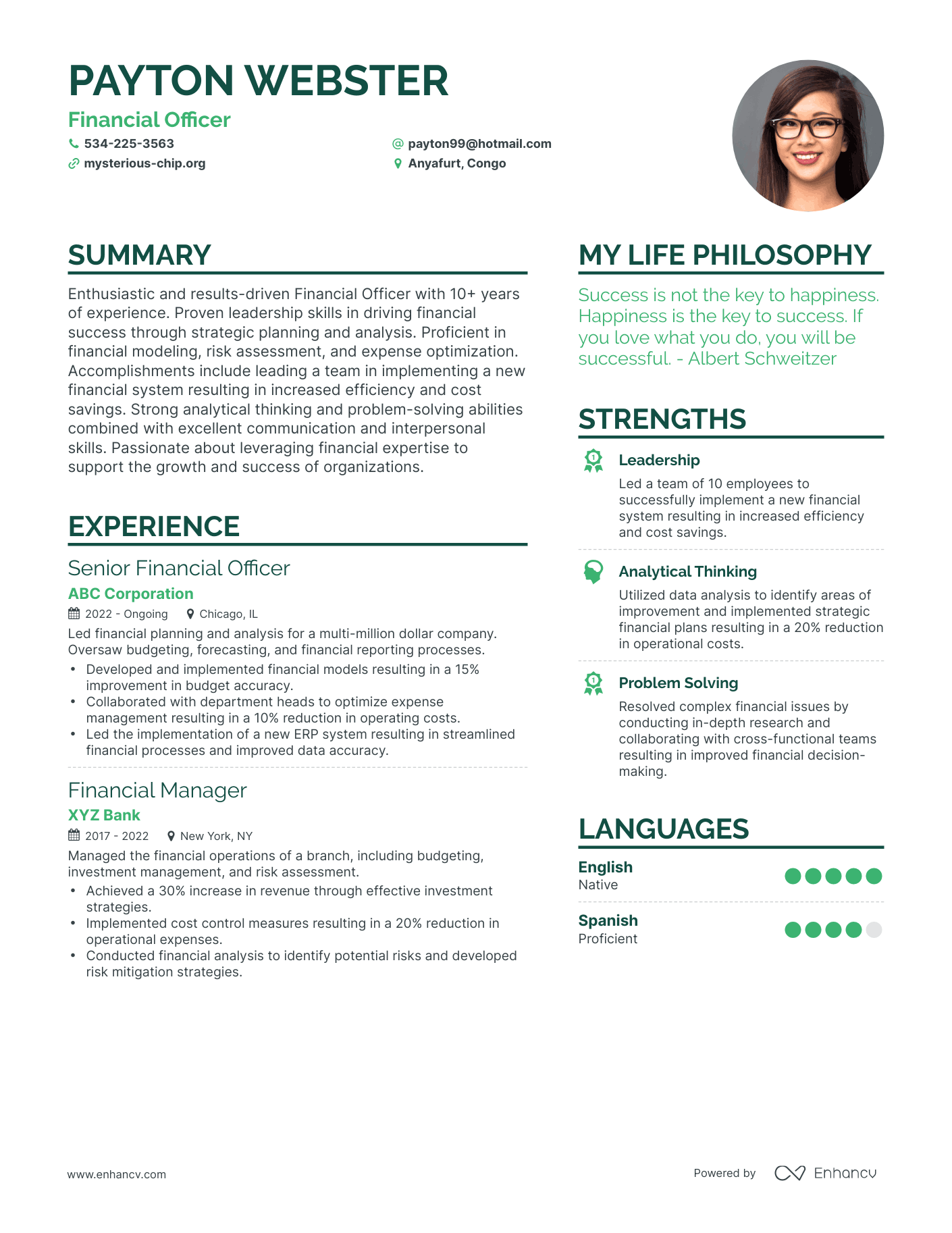Financial Officer resume example