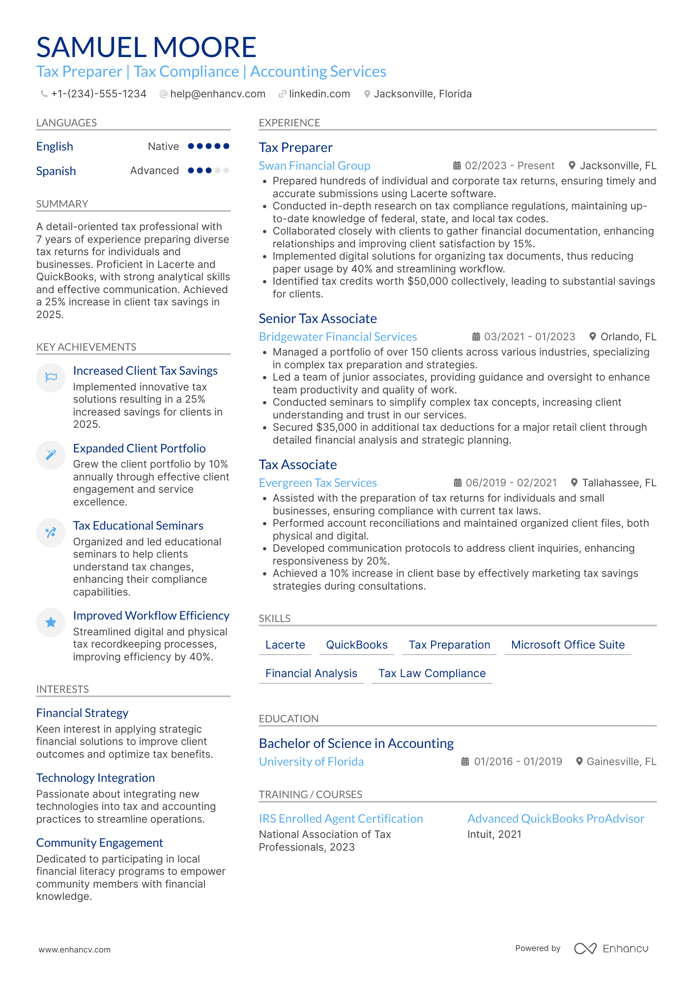 Tax Preparer resume example