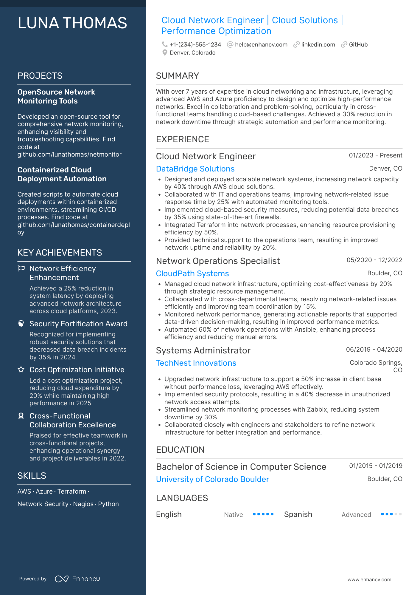 Cloud Network Engineer resume example