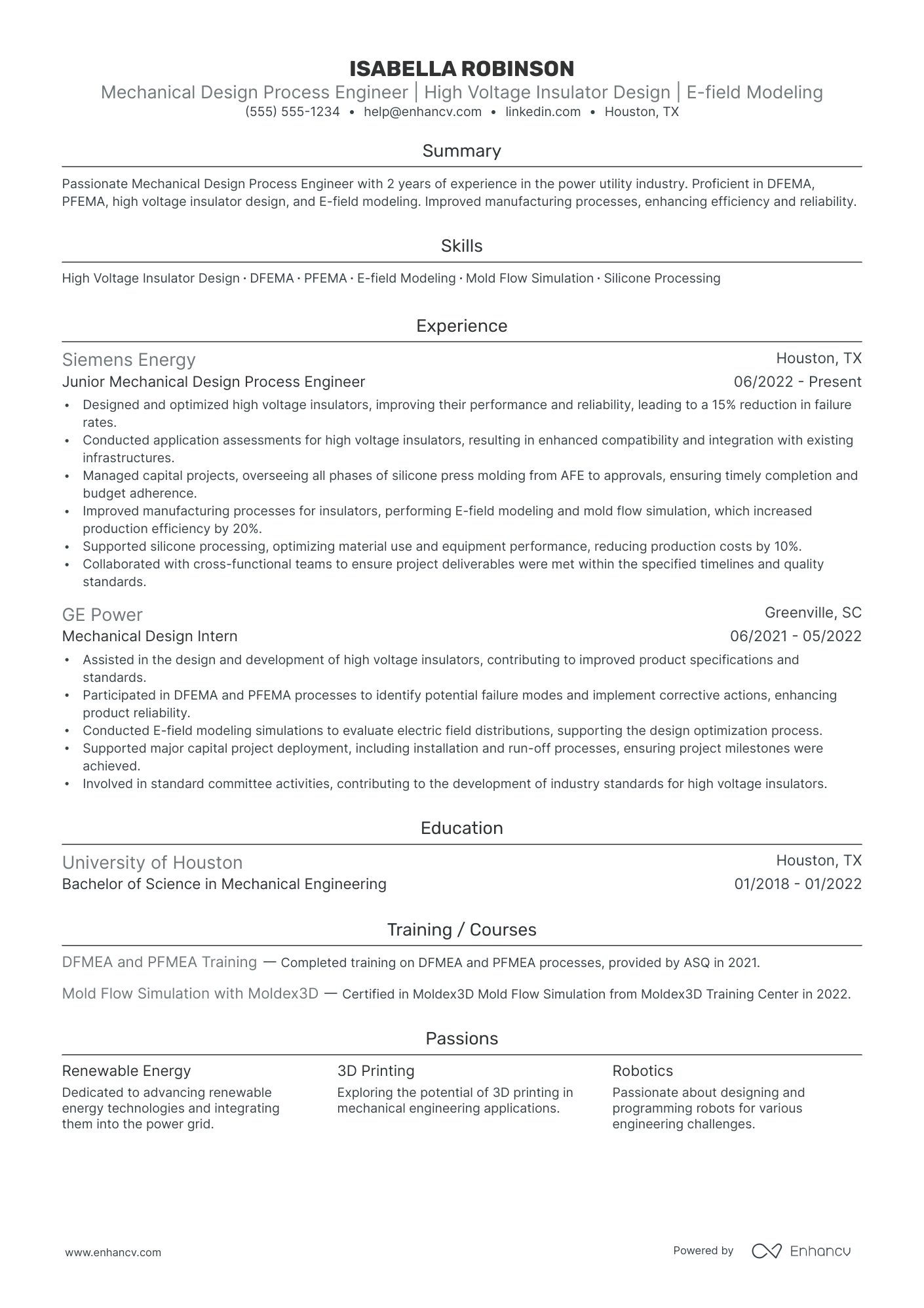 Mechanical Process Engineer resume example