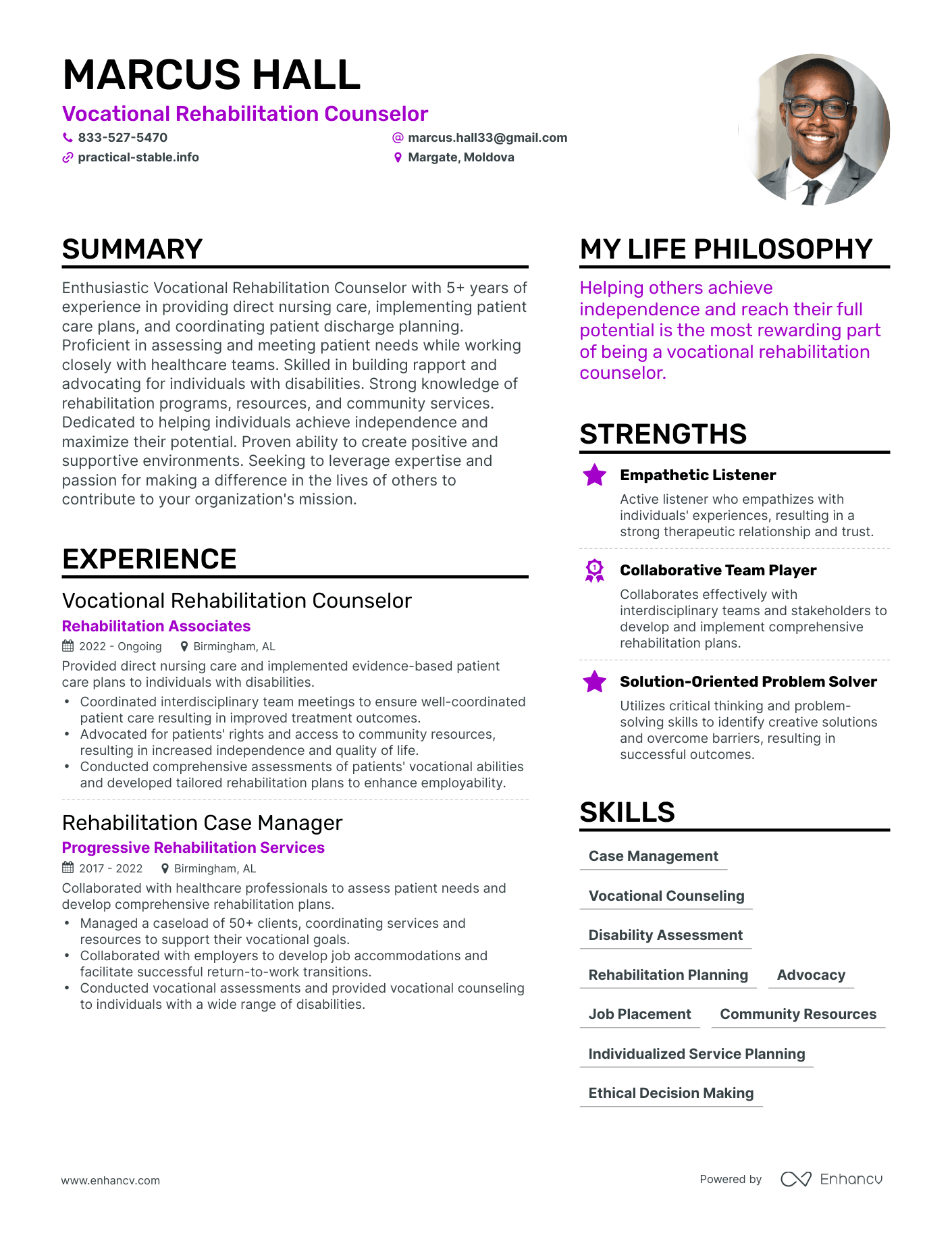 Vocational Rehabilitation Counselor resume example