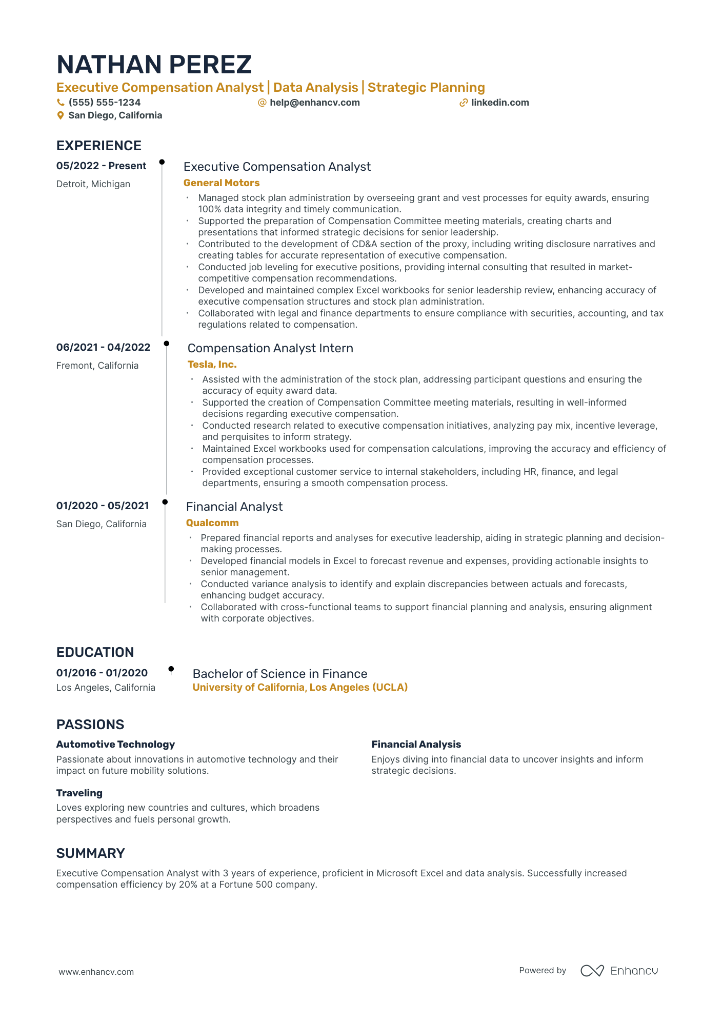 Executive Compensation Analyst resume example