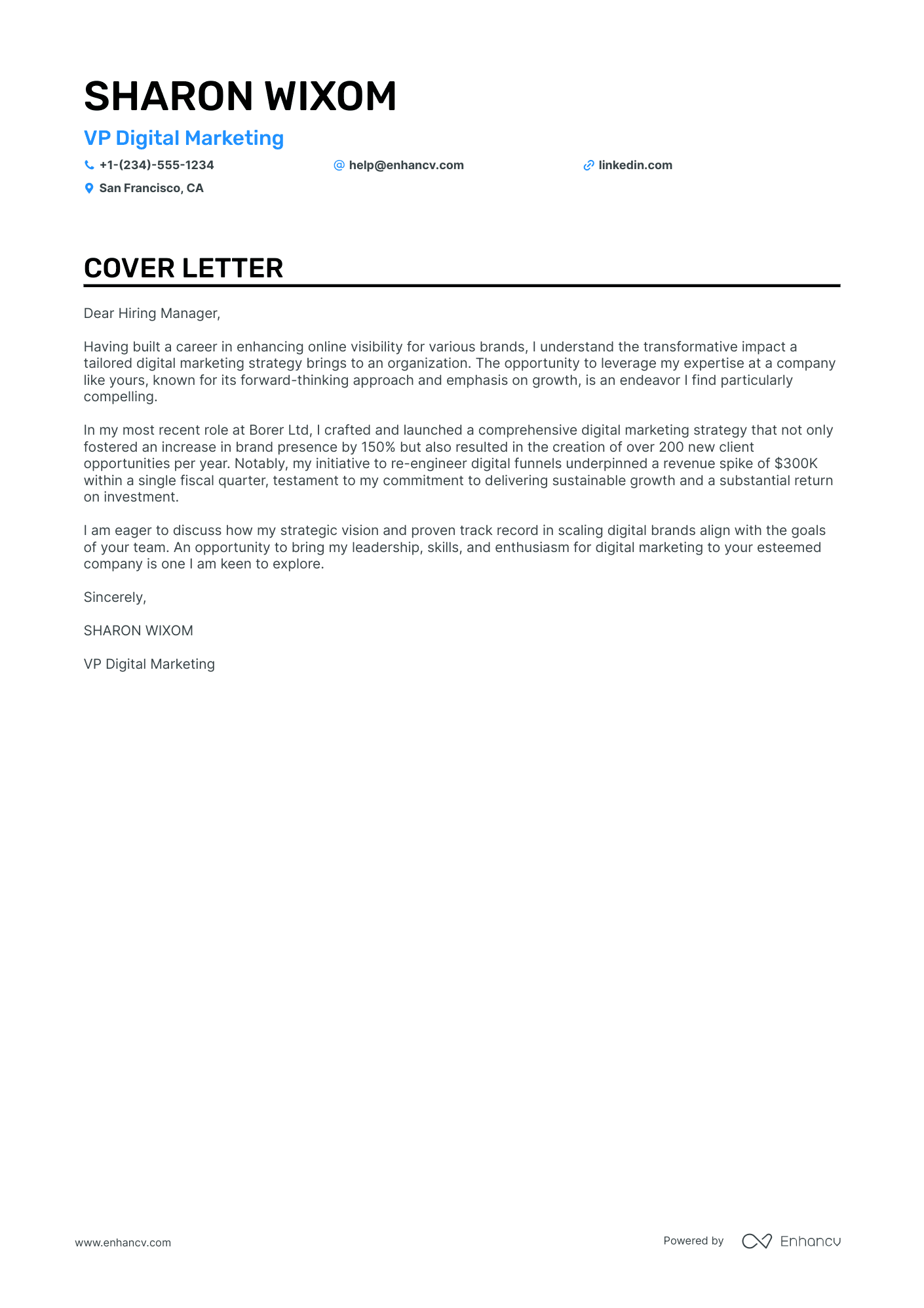 VP Digital Marketing cover letter