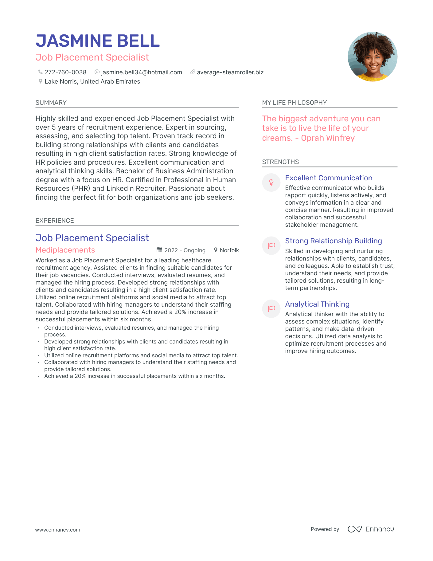 Modern Job Placement Specialist Resume Example