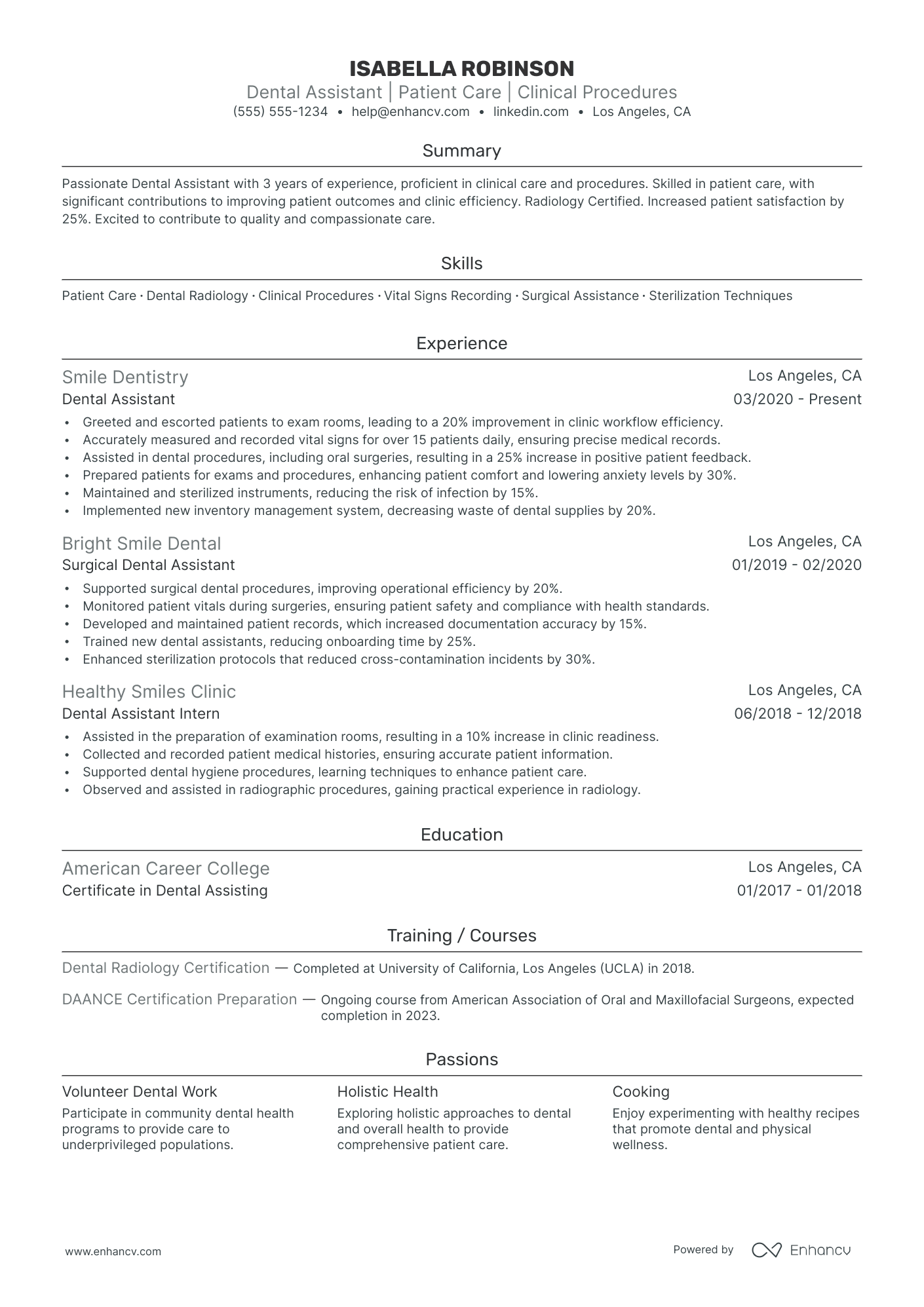 Full-Time Dental Assistant resume example