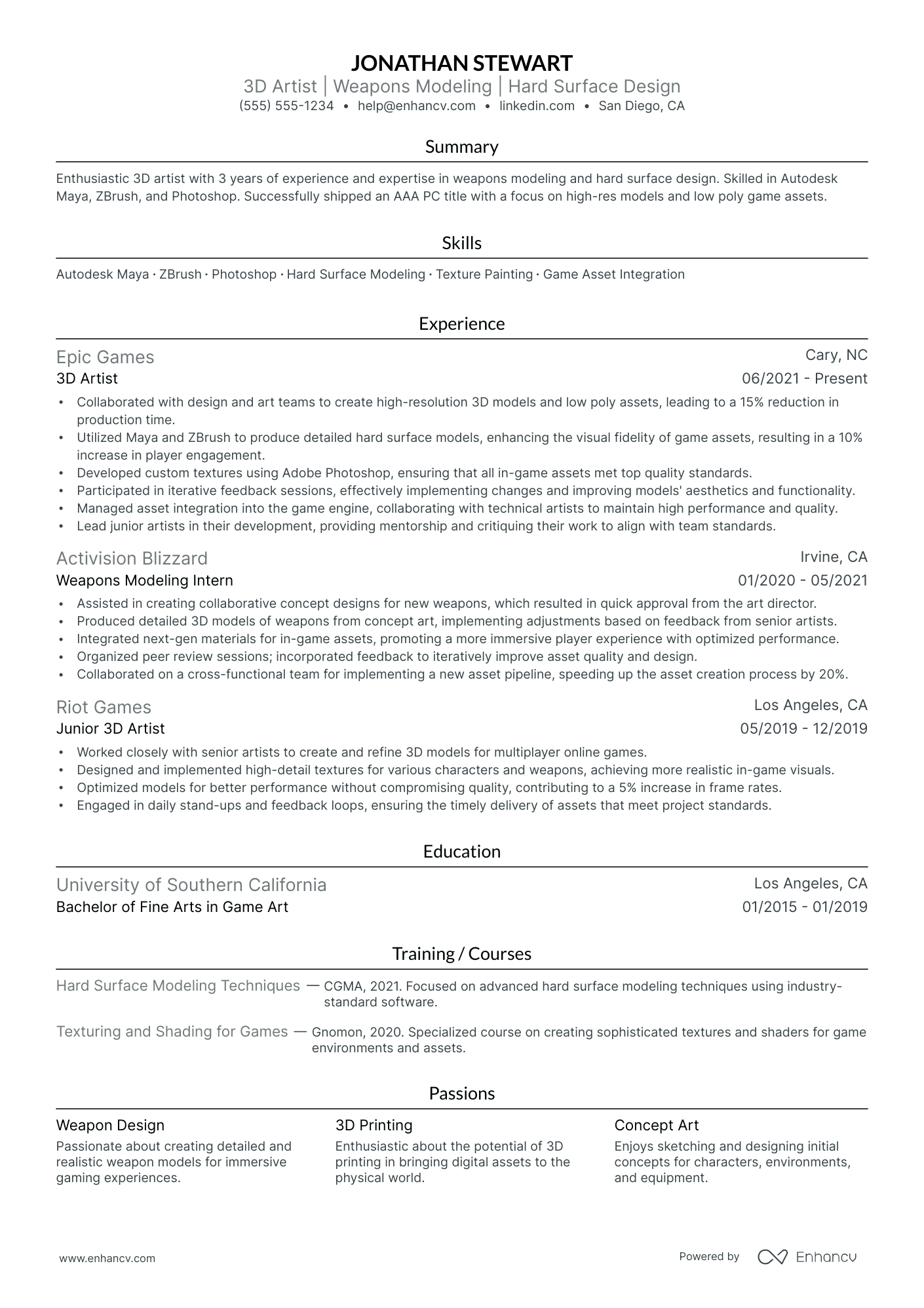 Senior Artist resume example