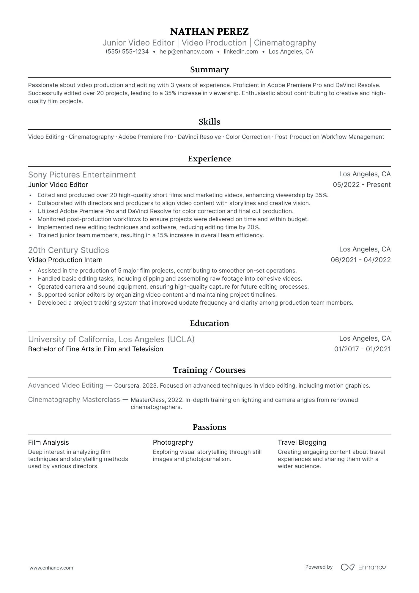 Film Editor resume example