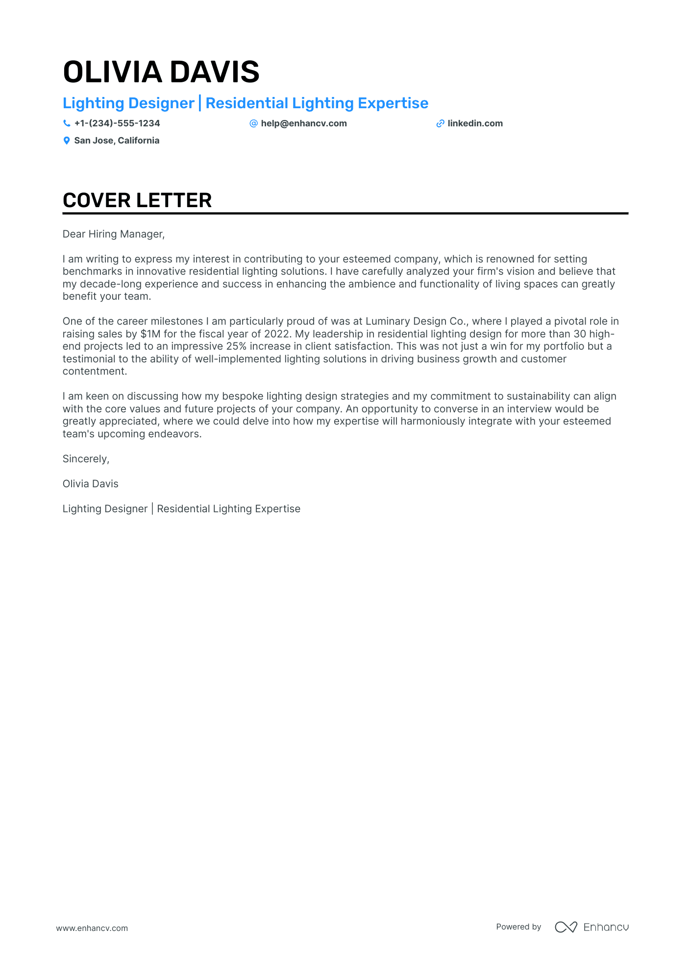 Lighting Designer cover letter