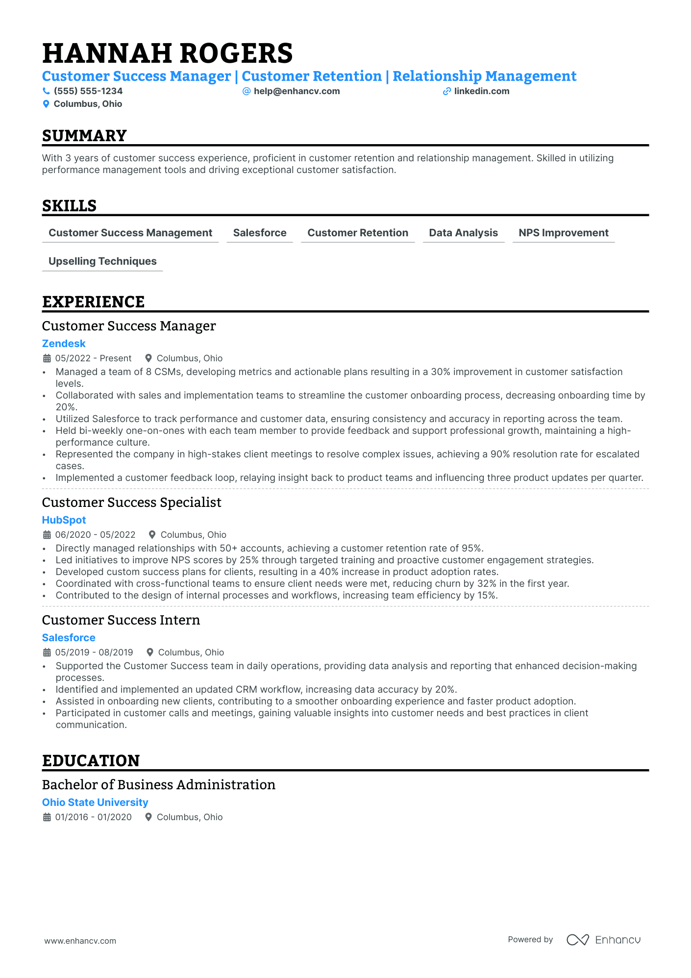 Regional Customer Success Manager resume example