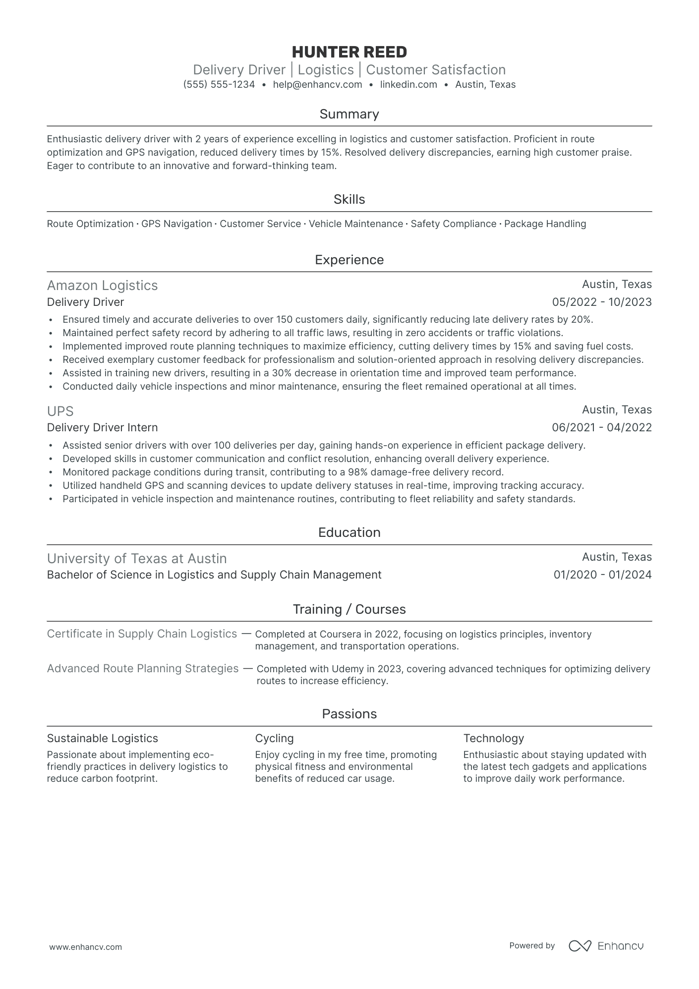 Package Delivery Driver resume example